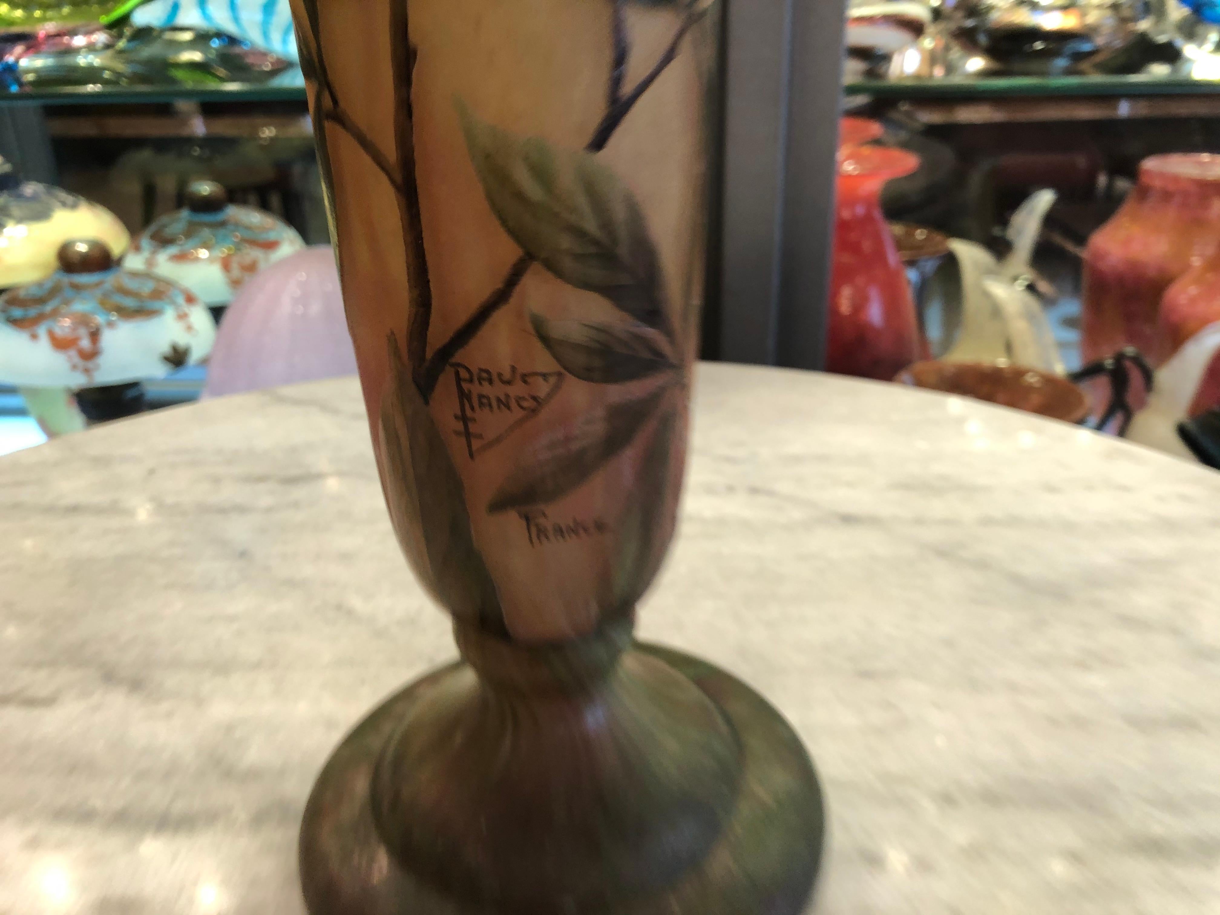 Monumental Vase, Sign: Daum Nancy France, ( Cherry blossoms) Style: Art Nouveau For Sale 6