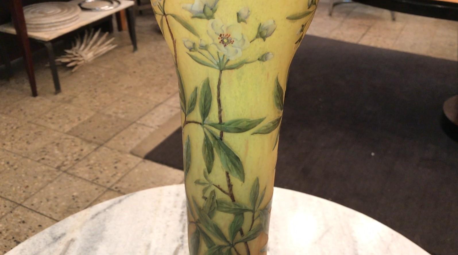 Monumental Vase, Sign: Daum Nancy France, ( Cherry blossoms) Style: Art Nouveau For Sale 8