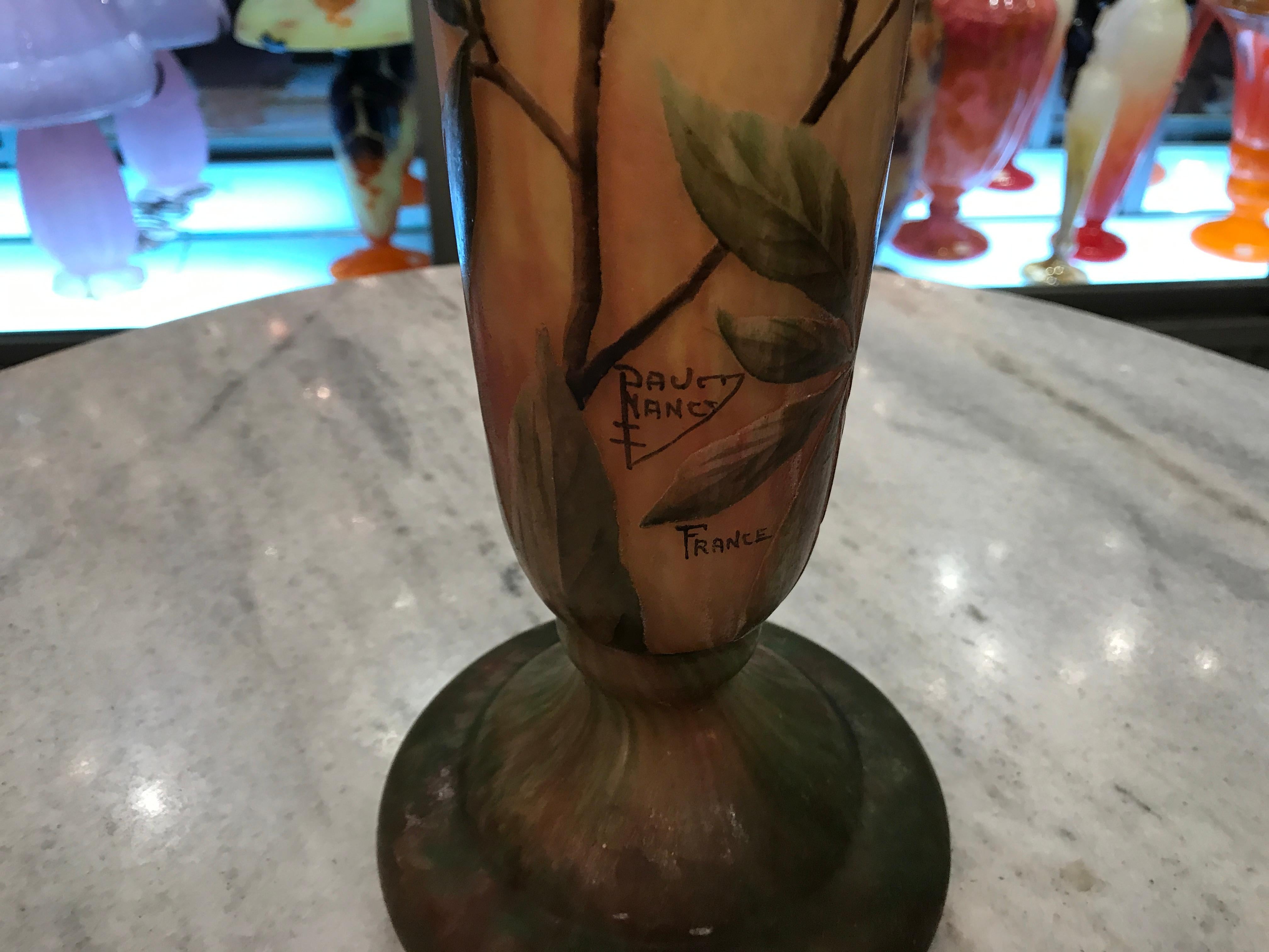 Glass Monumental Vase, Sign: Daum Nancy France, ( Cherry blossoms) Style: Art Nouveau For Sale
