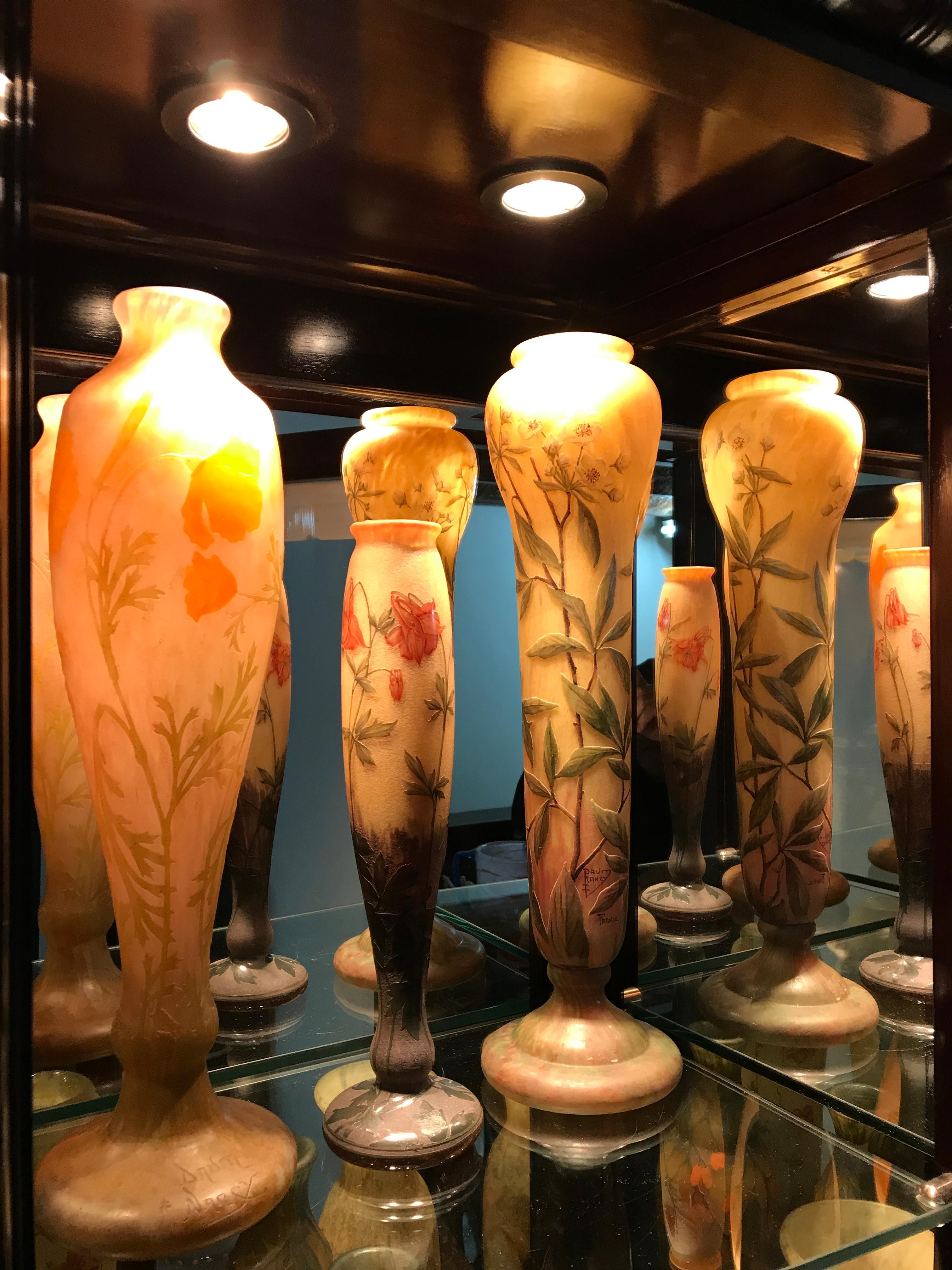 Monumental Vase, Sign: Daum Nancy France, ( Cherry blossoms) Style: Art Nouveau For Sale 2