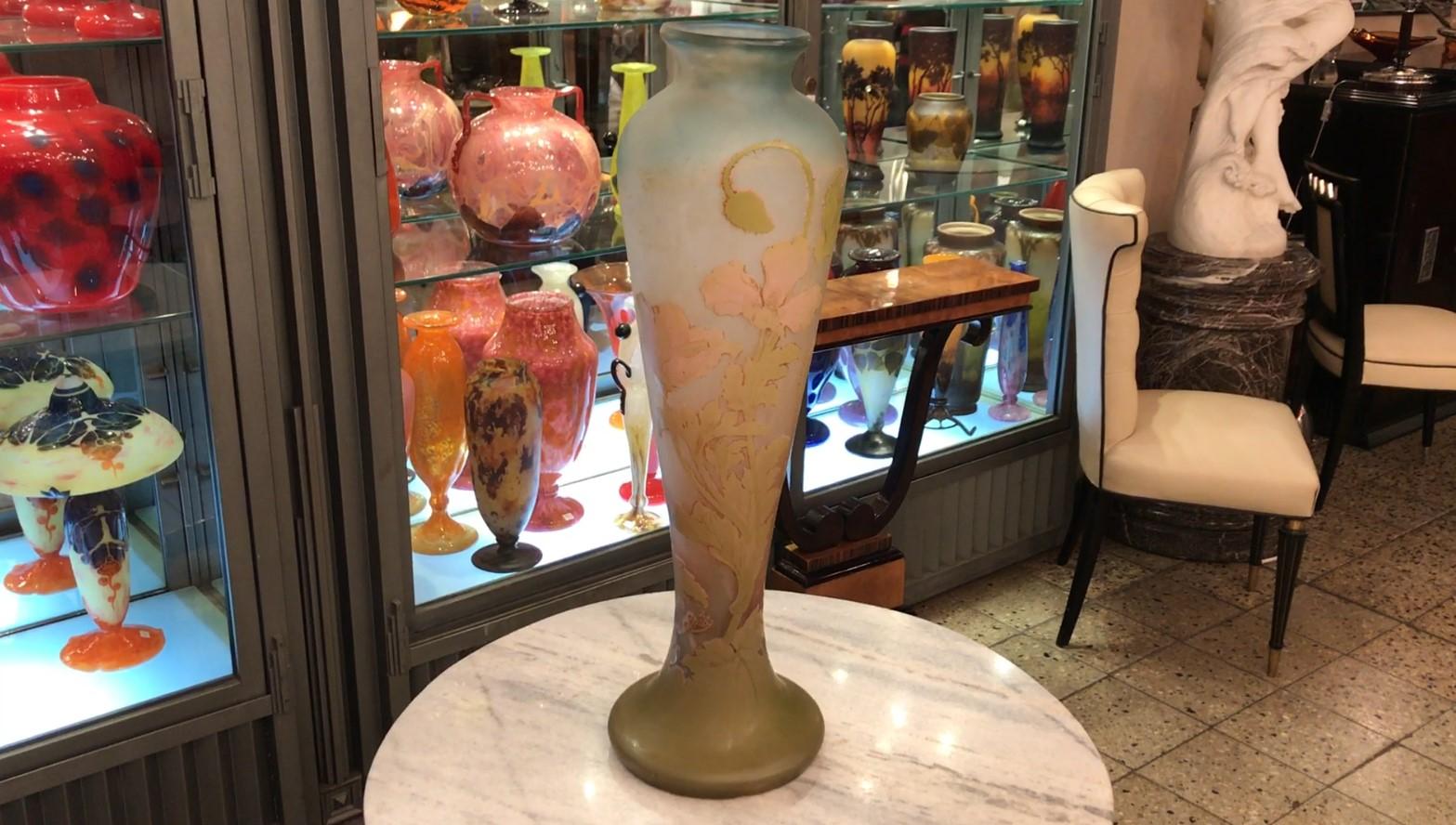 Glass Monumental Vase, Sign: Gallé, Style: Jugendstil, Art Nouveau, Liberty, 1850 For Sale