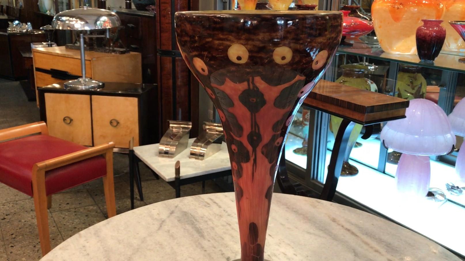 Monumentale Vase Zeichen: Le Verre ( Decoration Chênes ), Jugendstil, Art Nouveau im Angebot 10