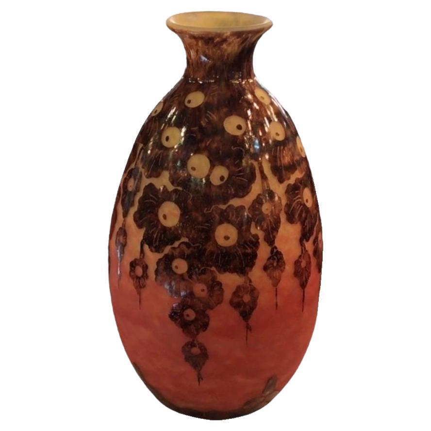 Vase Monumental Signe : Le Verre ( Decoration Chêne ), Jugendstil, Art Nouveau