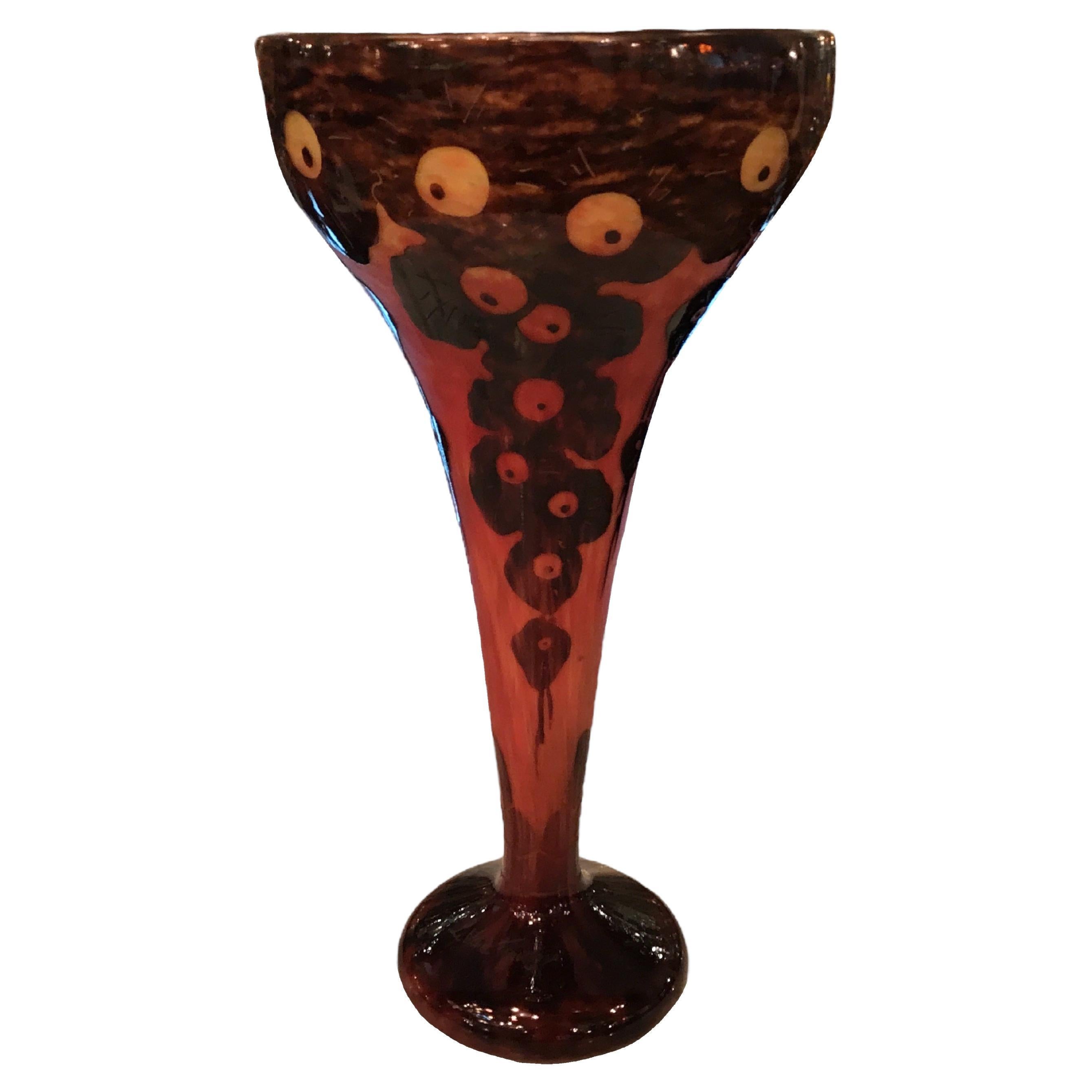Monumentale Vase Zeichen: Le Verre ( Decoration Chênes ), Jugendstil, Art Nouveau im Angebot