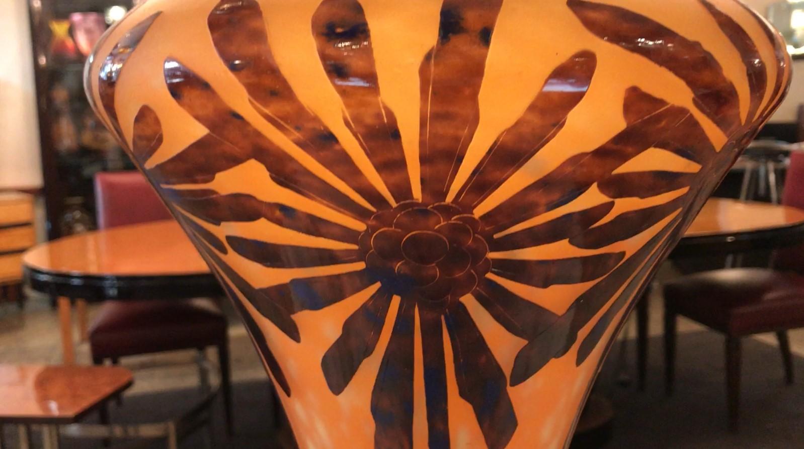 Monumental Vase, Sign: Le Verre Francais, charder ( Decoration Coconut) For Sale 14