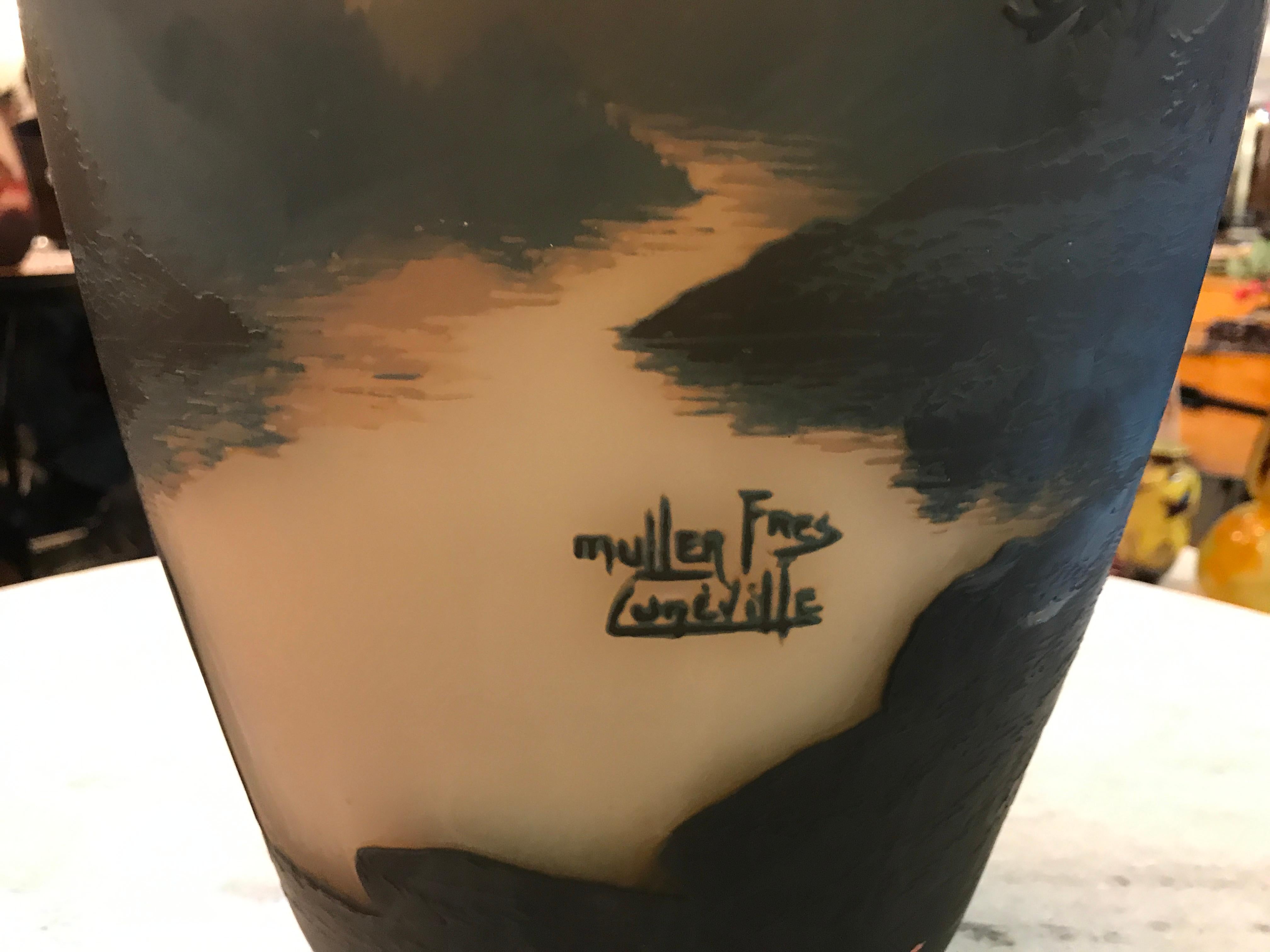 Monumental Vase, Sign: Muller Fres Luneville, Jugendstil, Art Nouveau, liberty For Sale 10