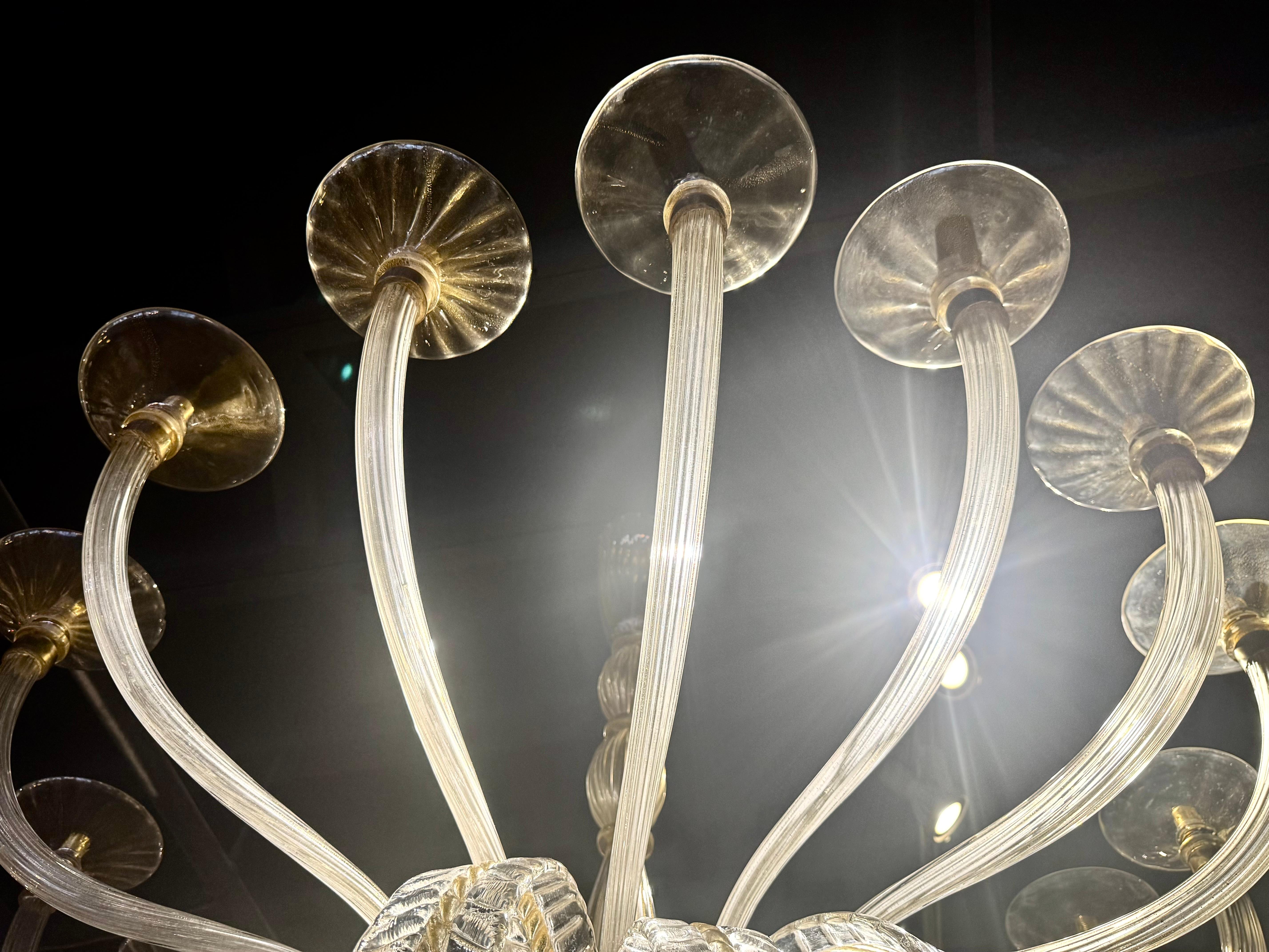Monumentale lampadario veneziano Barovier in vetro di Murano dorato, Italia, anni '50 2
