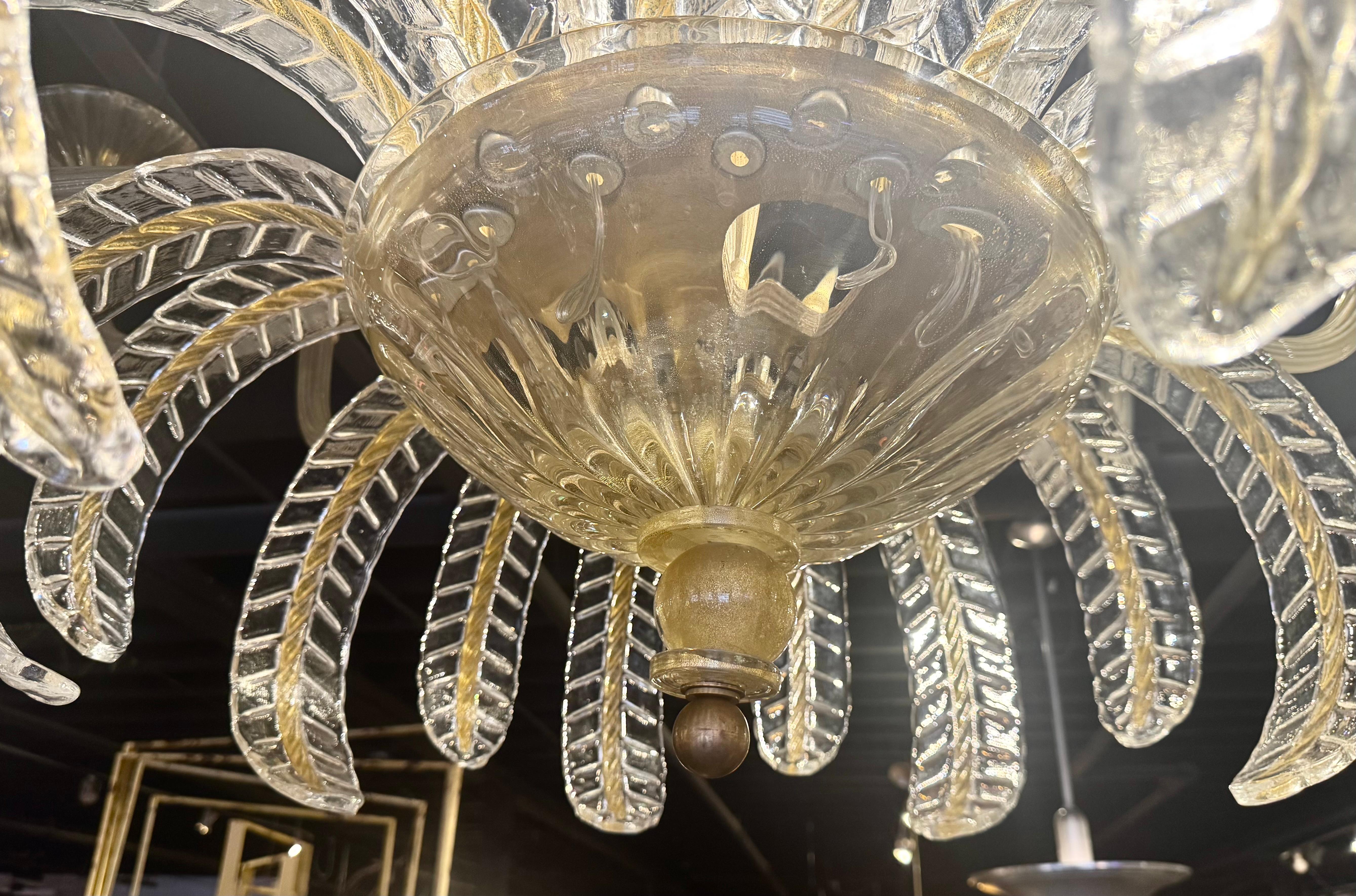 Monumentale lampadario veneziano Barovier in vetro di Murano dorato, Italia, anni '50 3