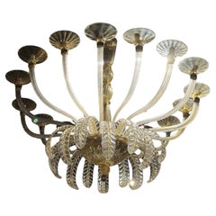 Monumentale lampadario veneziano Barovier in vetro di Murano dorato, Italia, anni '50