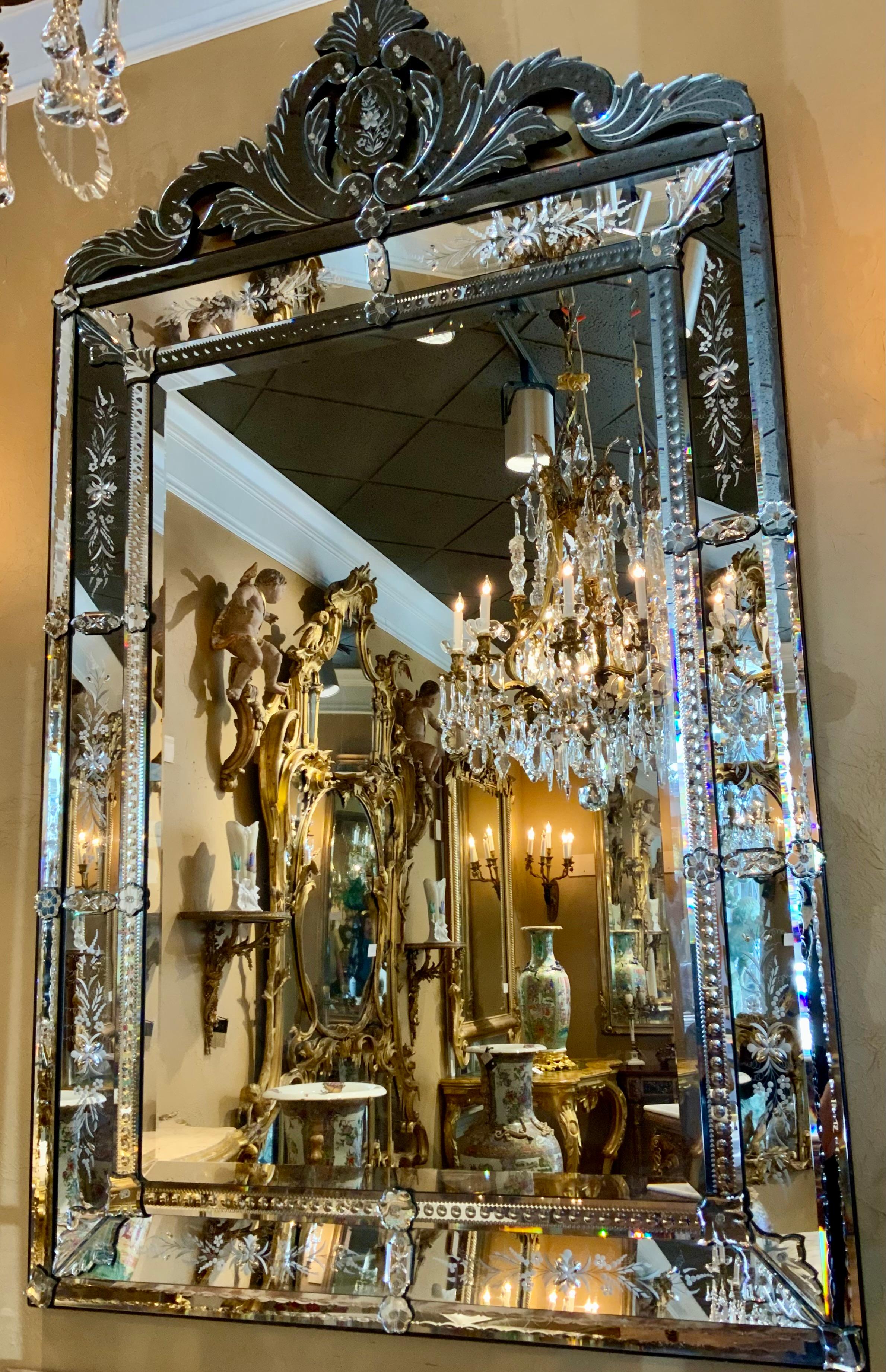 Mirror Monumental Venetian glass mirror For Sale