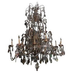 Monumental Venetian Wrought Iron, Wood & Crystal Chandelier Early 19th Century