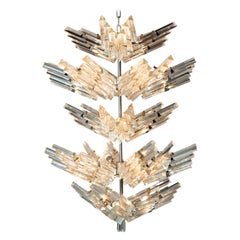 Massive Venini 'Fortress of Solitude' Tiered Glass Chrome Chandelier Italy 1960