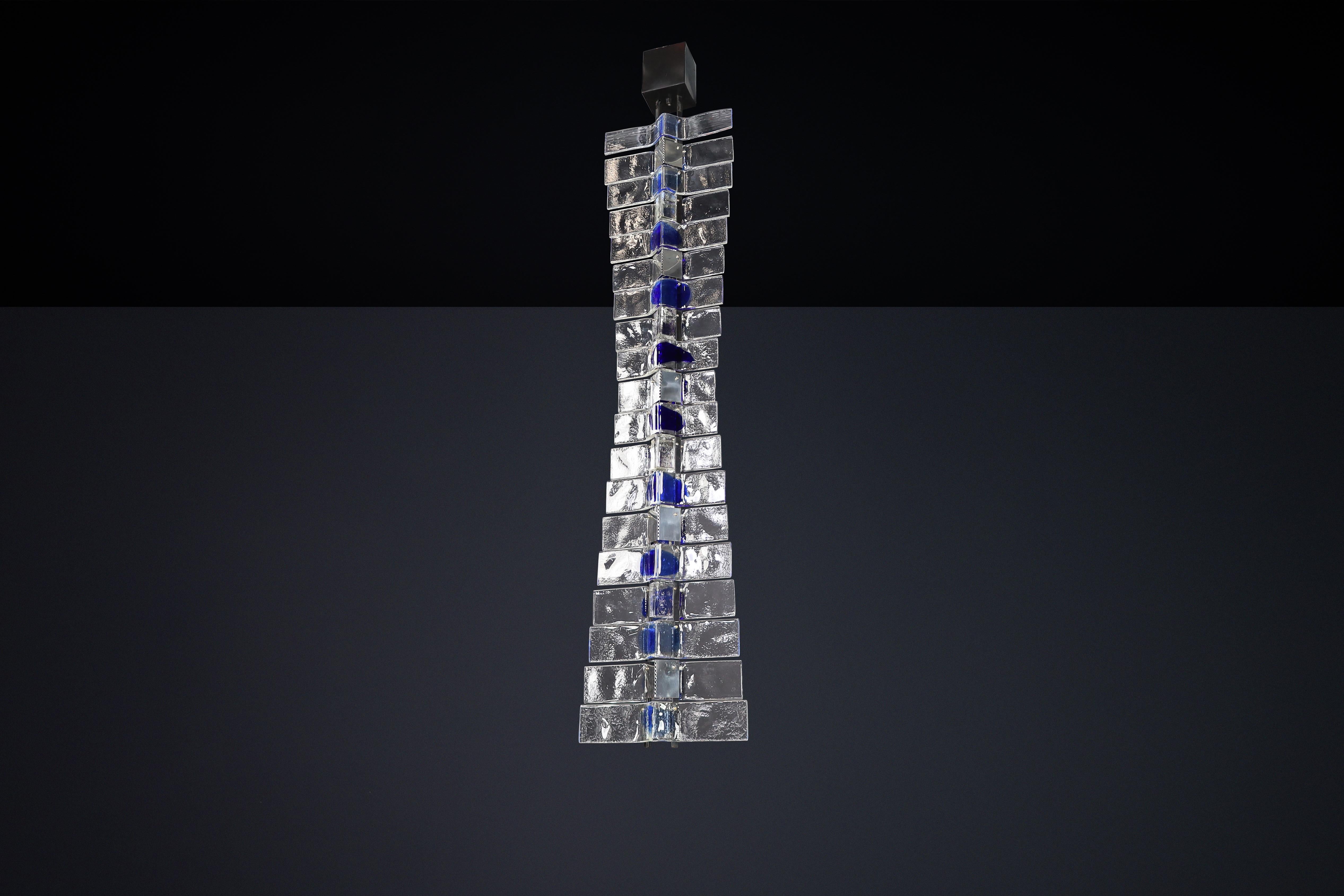 Monumentale lampadario Venini Tazebao in cristallo e vetro di Murano color zaffiro, Italia in vendita 5