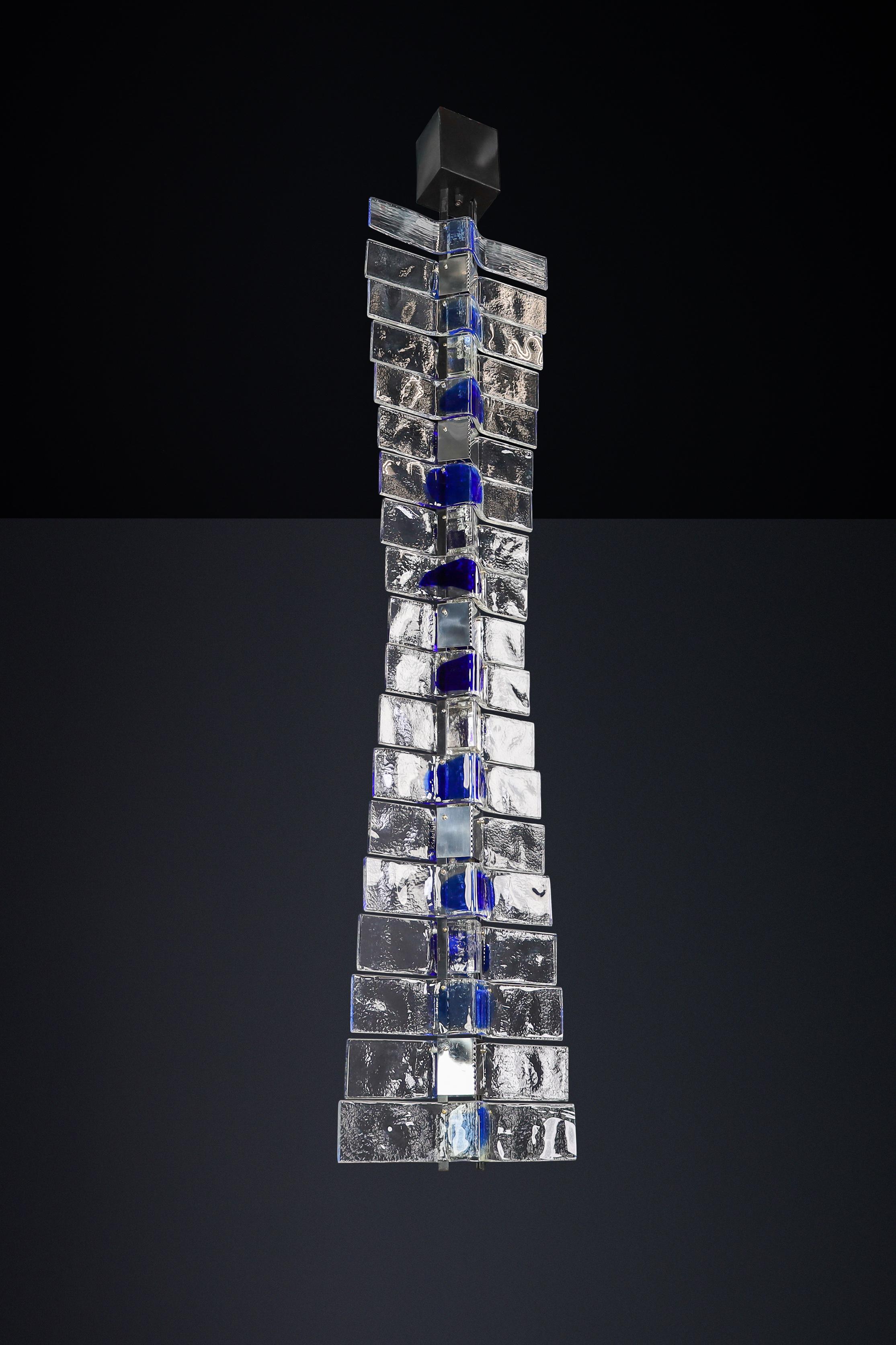 Monumentale lampadario Venini Tazebao in cristallo e vetro di Murano color zaffiro, Italia in vendita 7
