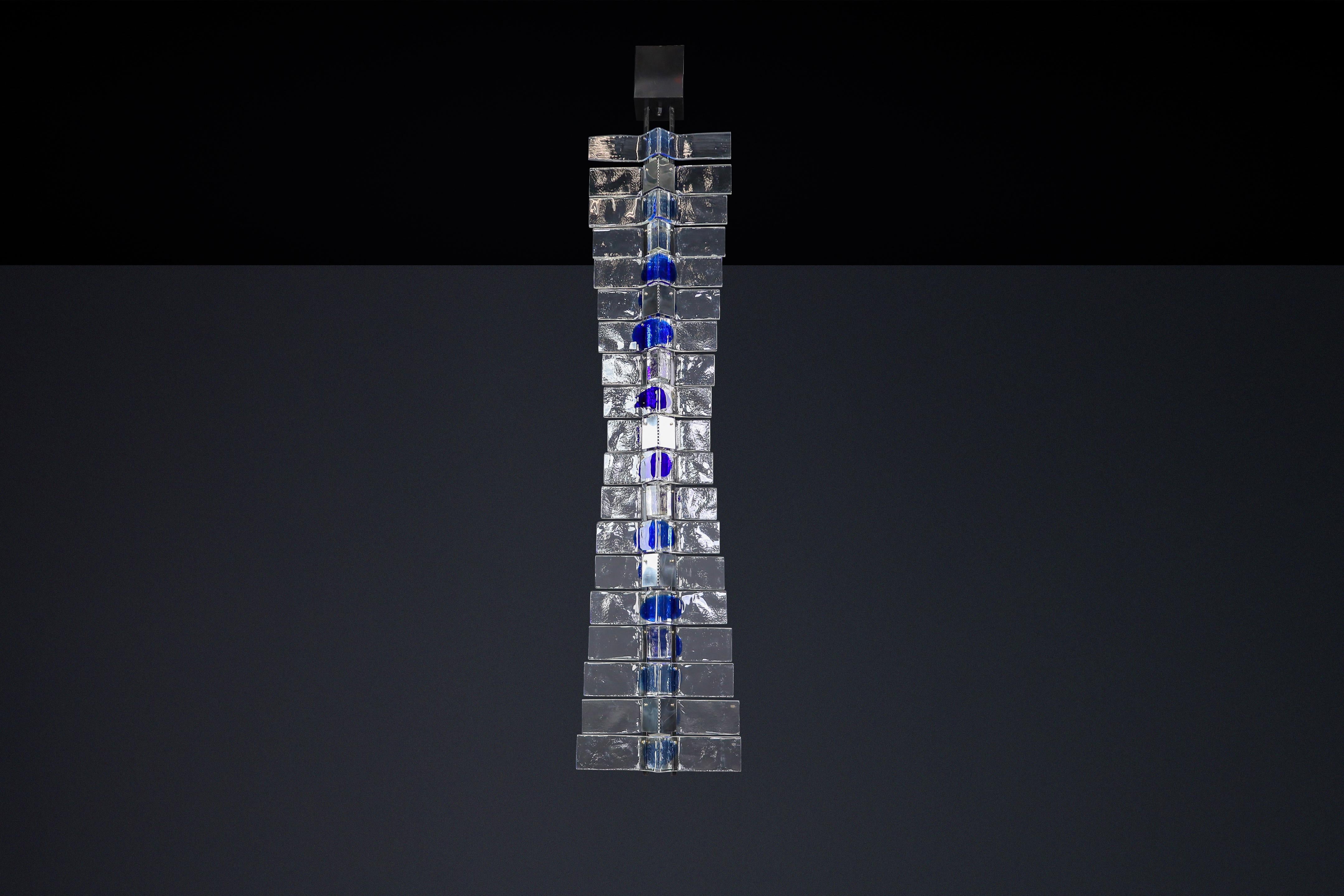 Monumentale lampadario Venini Tazebao in cristallo e vetro di Murano color zaffiro, Italia in vendita 8