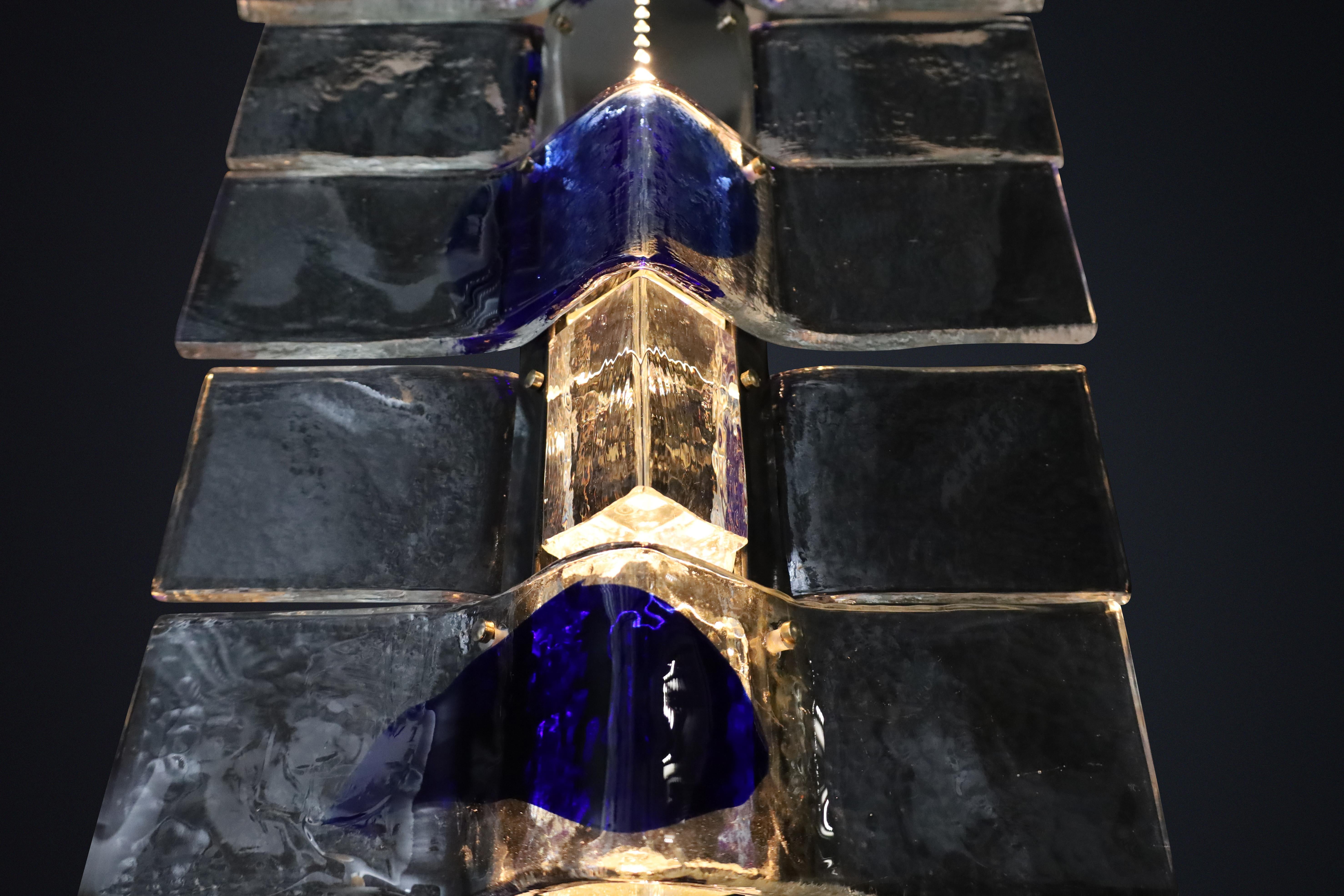 Monumentale lampadario Venini Tazebao in cristallo e vetro di Murano color zaffiro, Italia in vendita 1