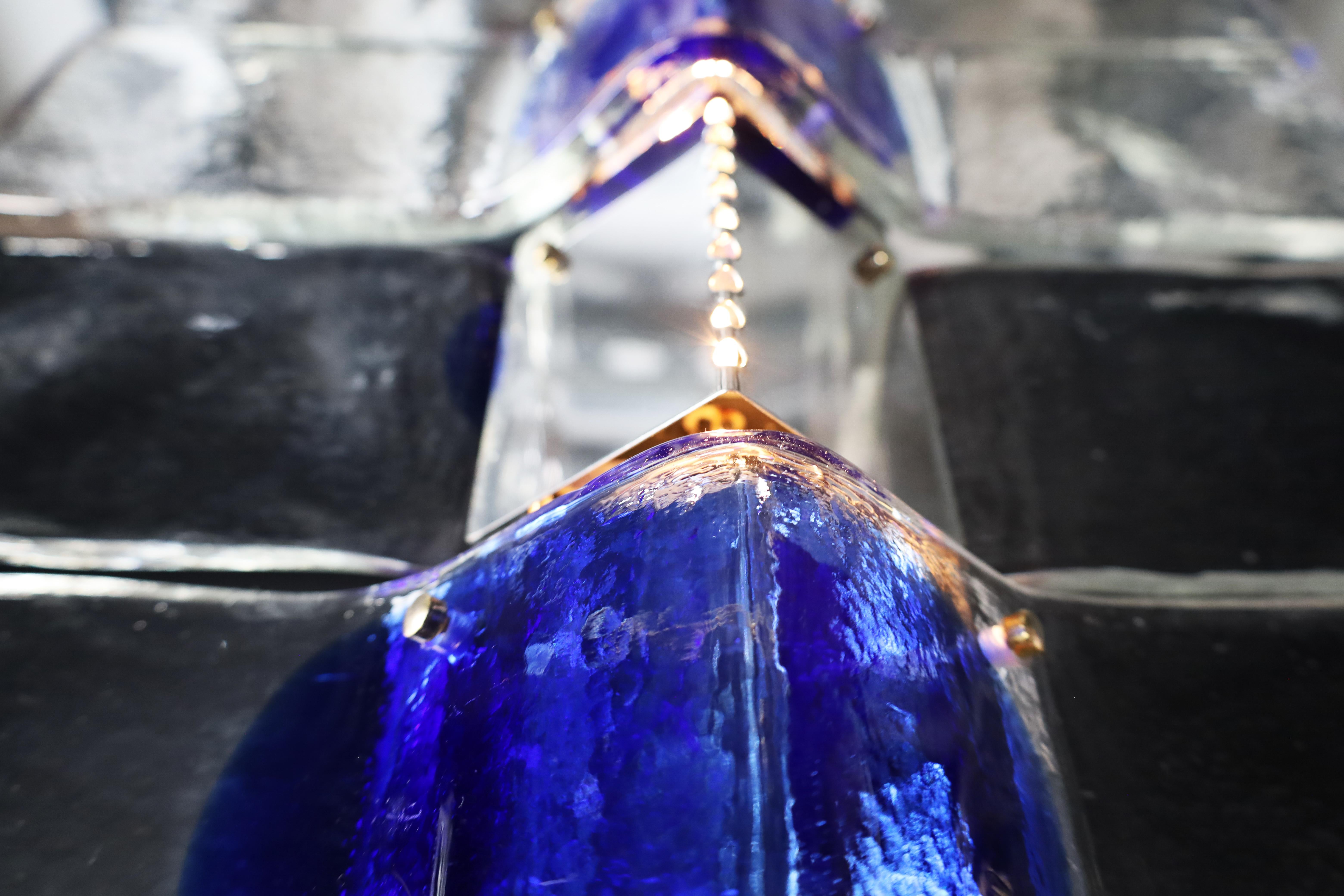 Monumentale lampadario Venini Tazebao in cristallo e vetro di Murano color zaffiro, Italia in vendita 2