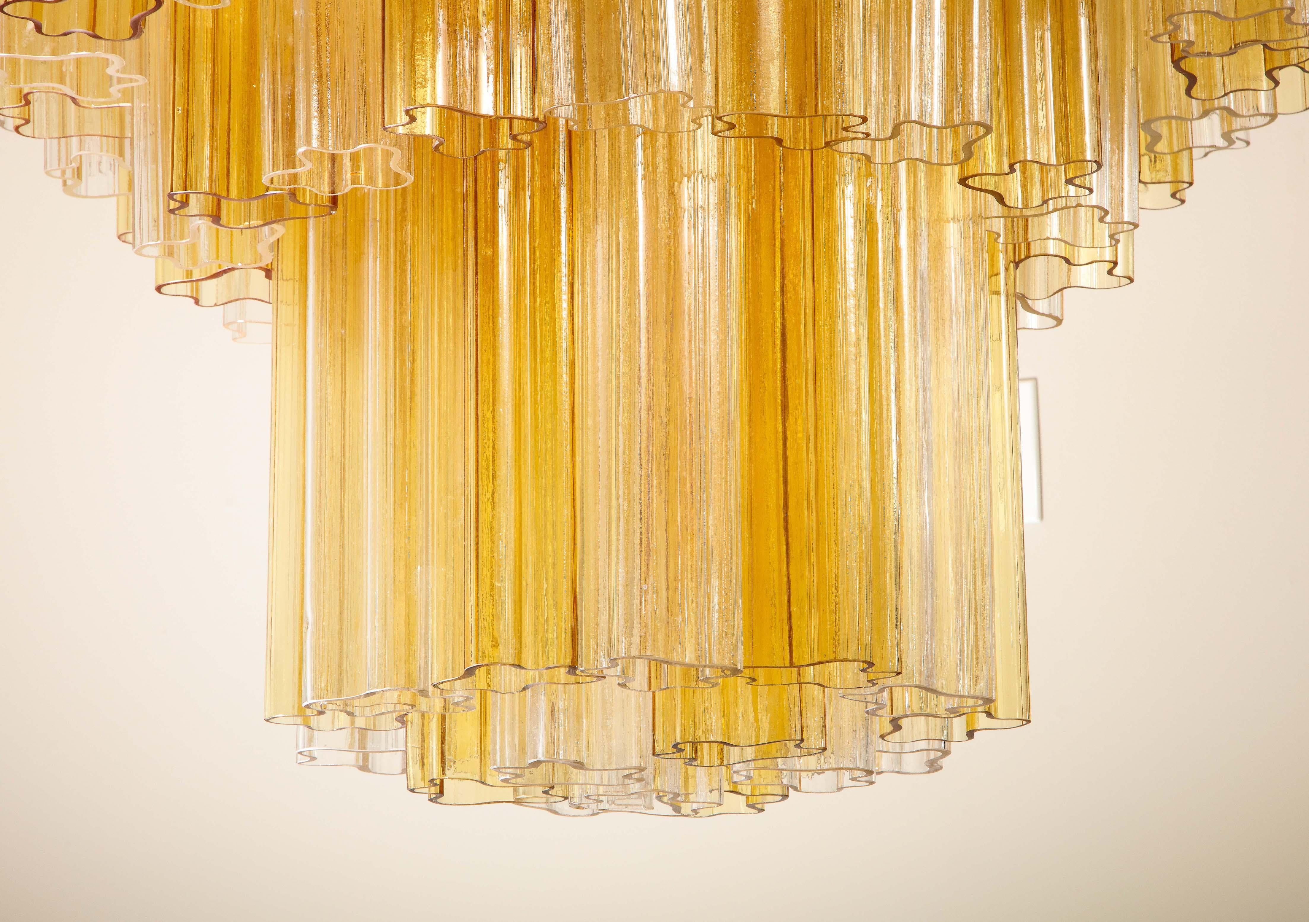 Monumental Venini Tiered Clear and Amber Tronchi Glass Chandelier For Sale 5