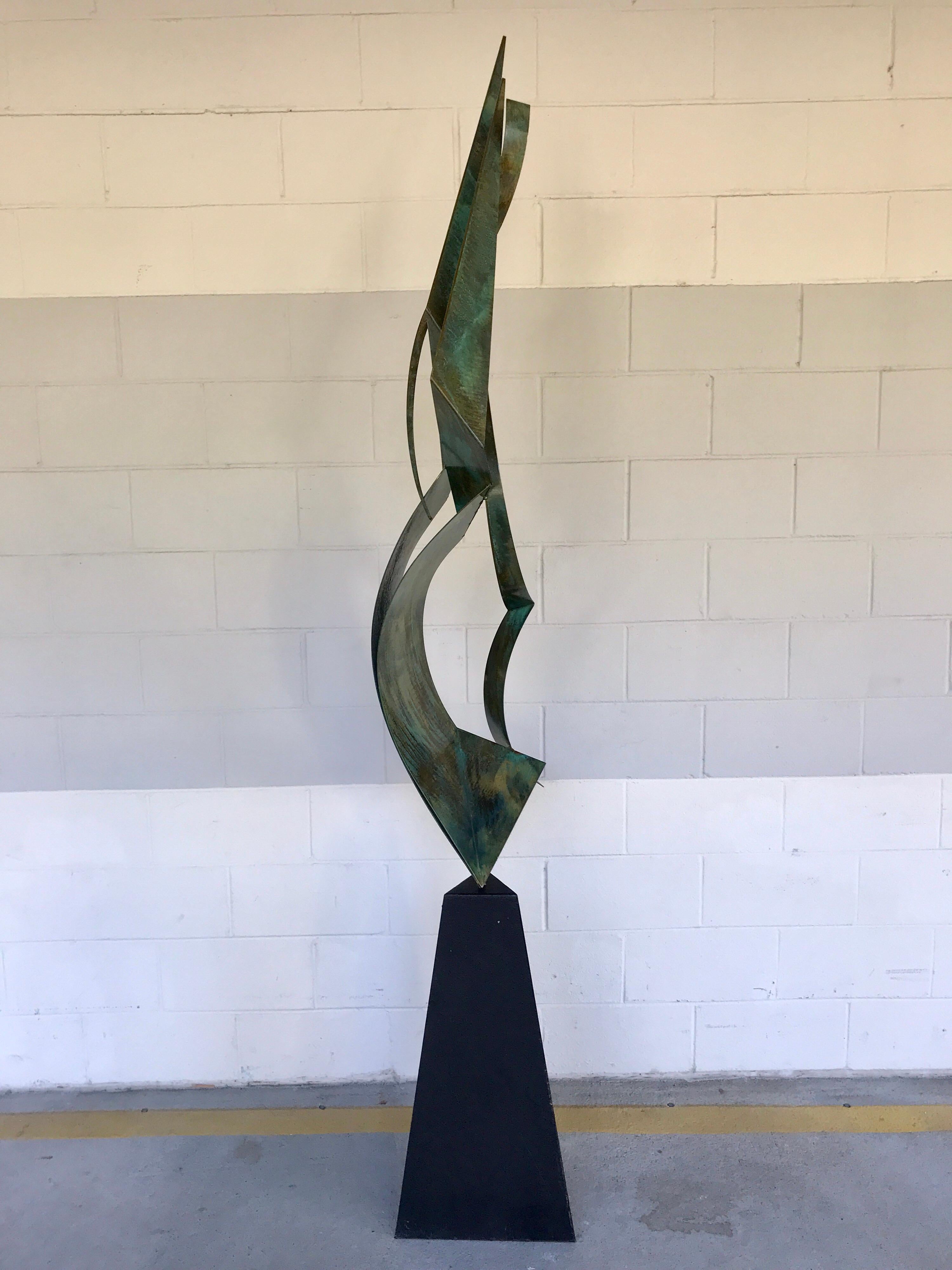Modern Monumental Verdigris Bronze Abstract Sculpture by Curtis Jere For Sale