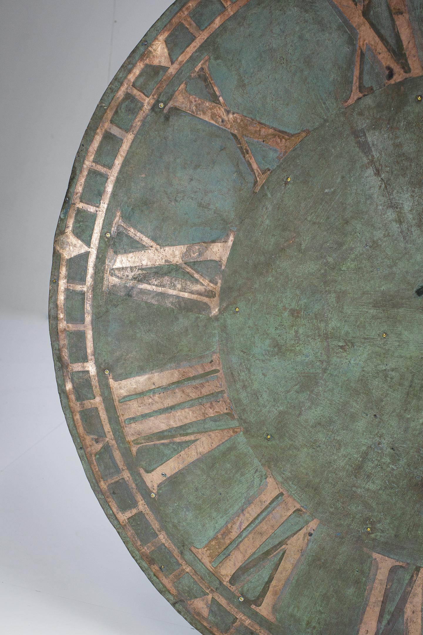 English Monumental Verdigris Copper Clock Tower Clock Face