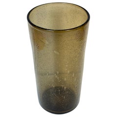 Monumental Verrerie de Bendor Hand-Blown Olive Bubble Glass Cylinder Vase, 1970s