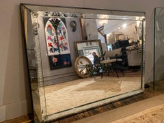 Monumental Very Large Vintage Etched Rectangular Wall Mirror