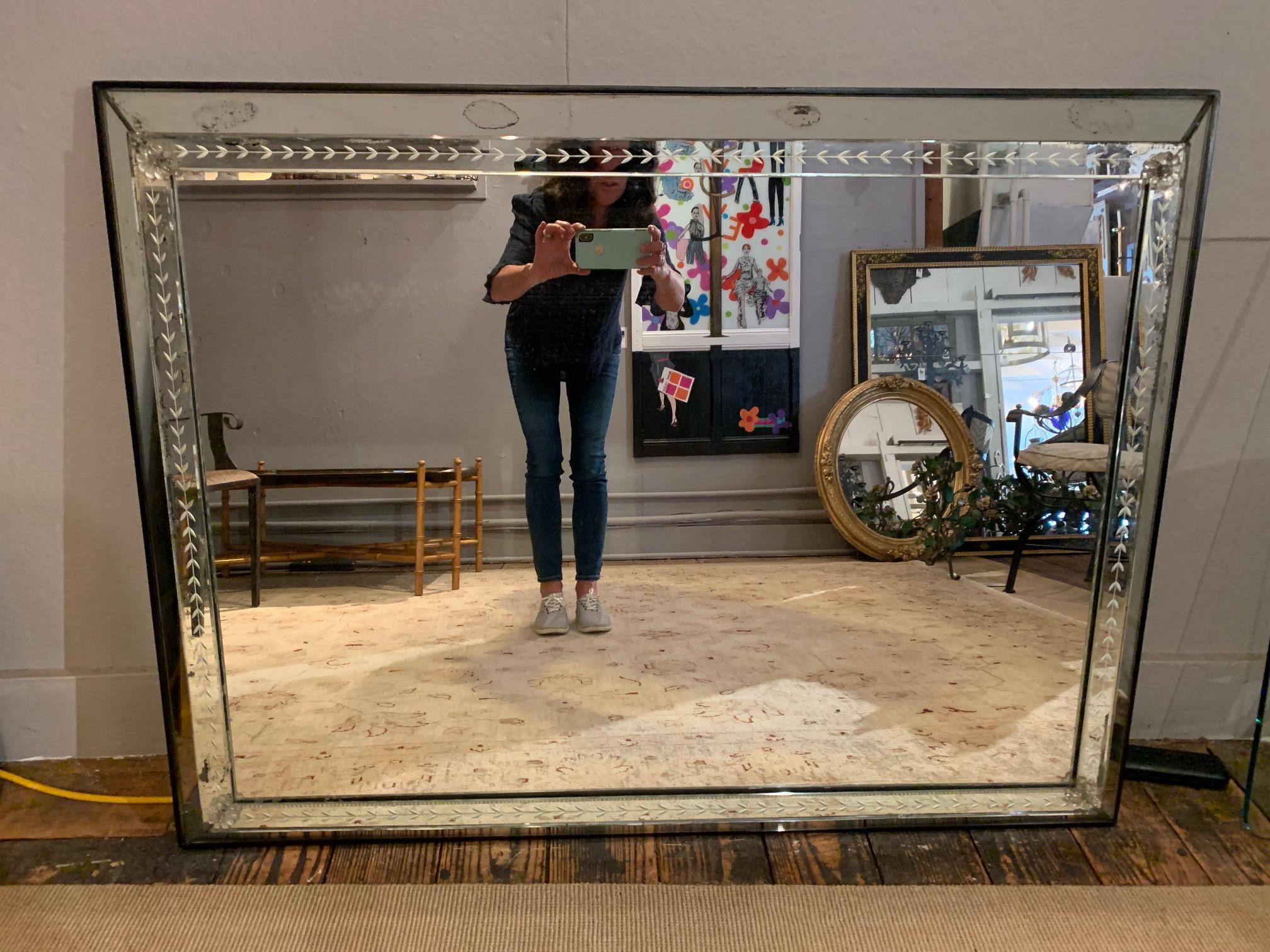 vintage etched wall mirror