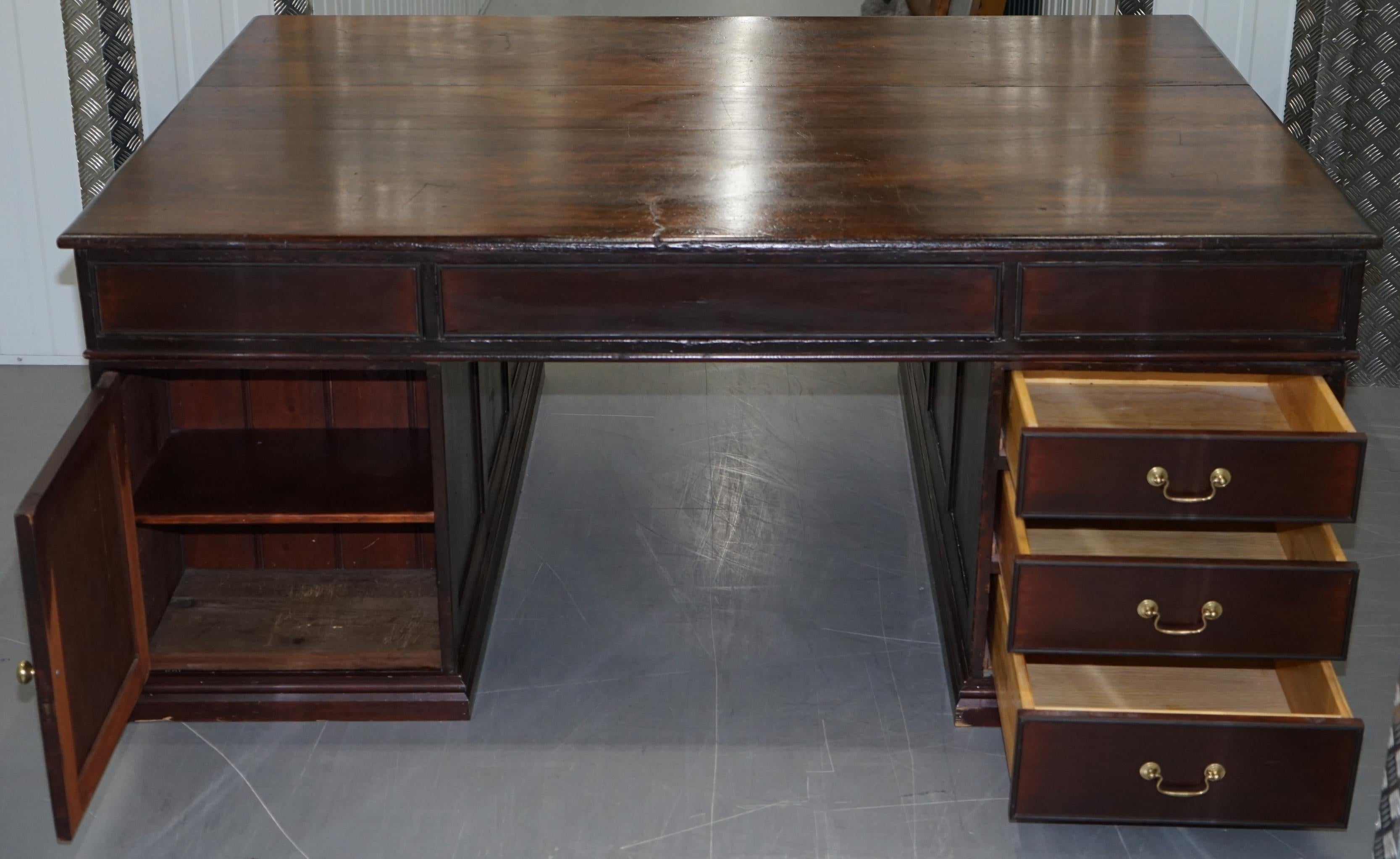 Monumental Victorian 9 Drawer 2 Cupboard Double Sided Twin Pedestal Partner Desk 4