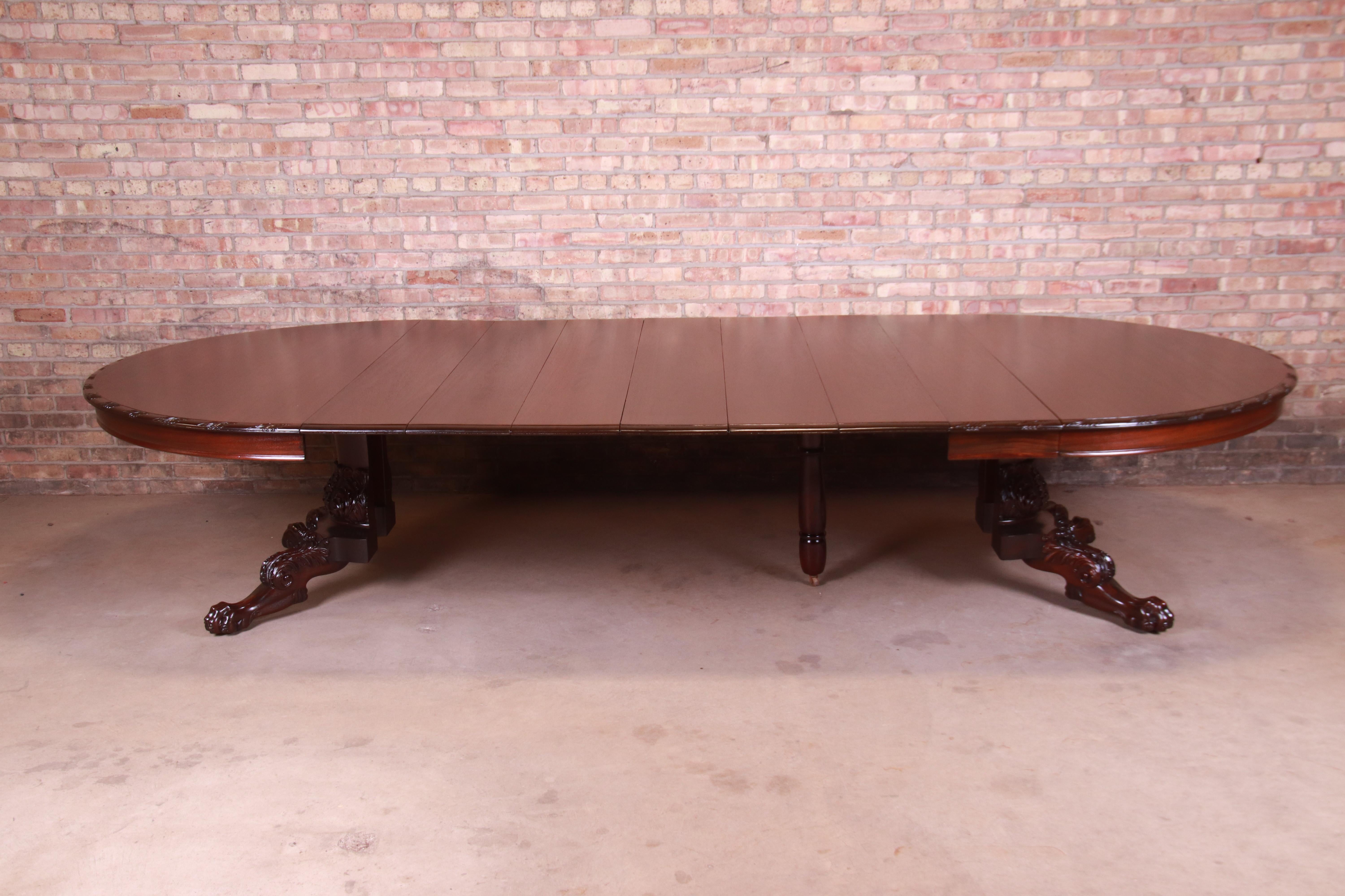 Monumental Victorian Carved Mahogany Dining Table with Seven Leaves, Refinished 5