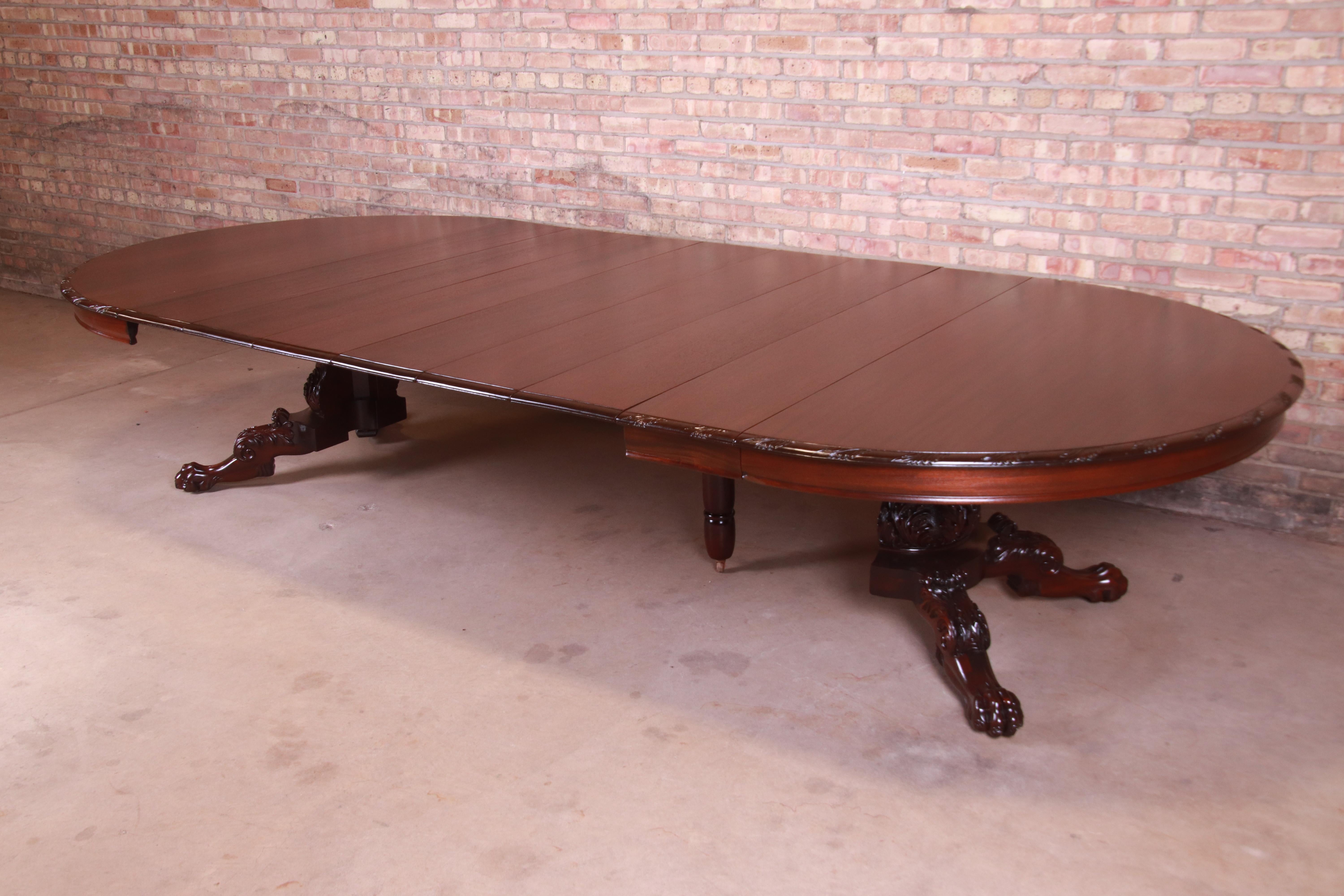 Monumental Victorian Carved Mahogany Dining Table with Seven Leaves, Refinished 7