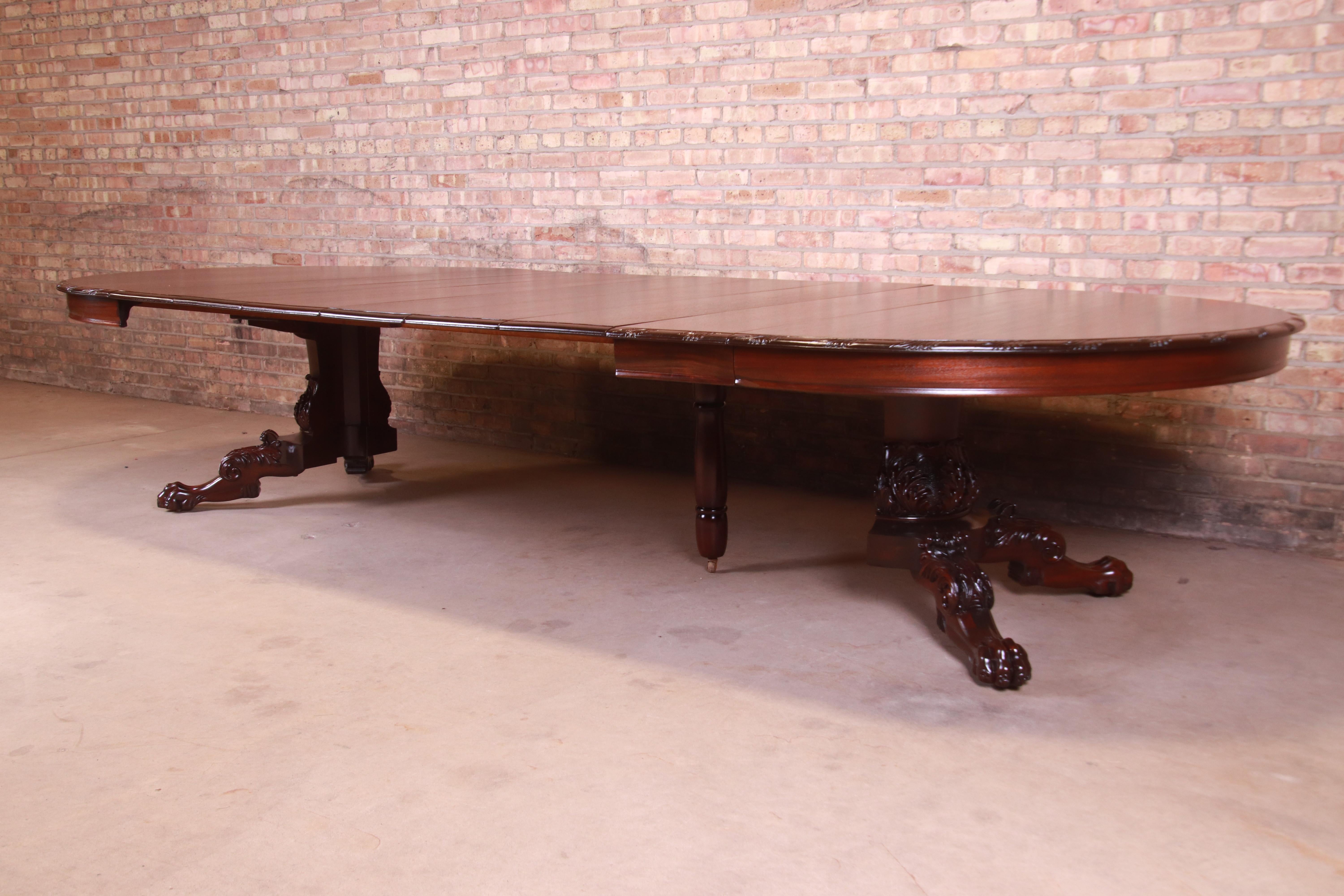 Monumental Victorian Carved Mahogany Dining Table with Seven Leaves, Refinished 8