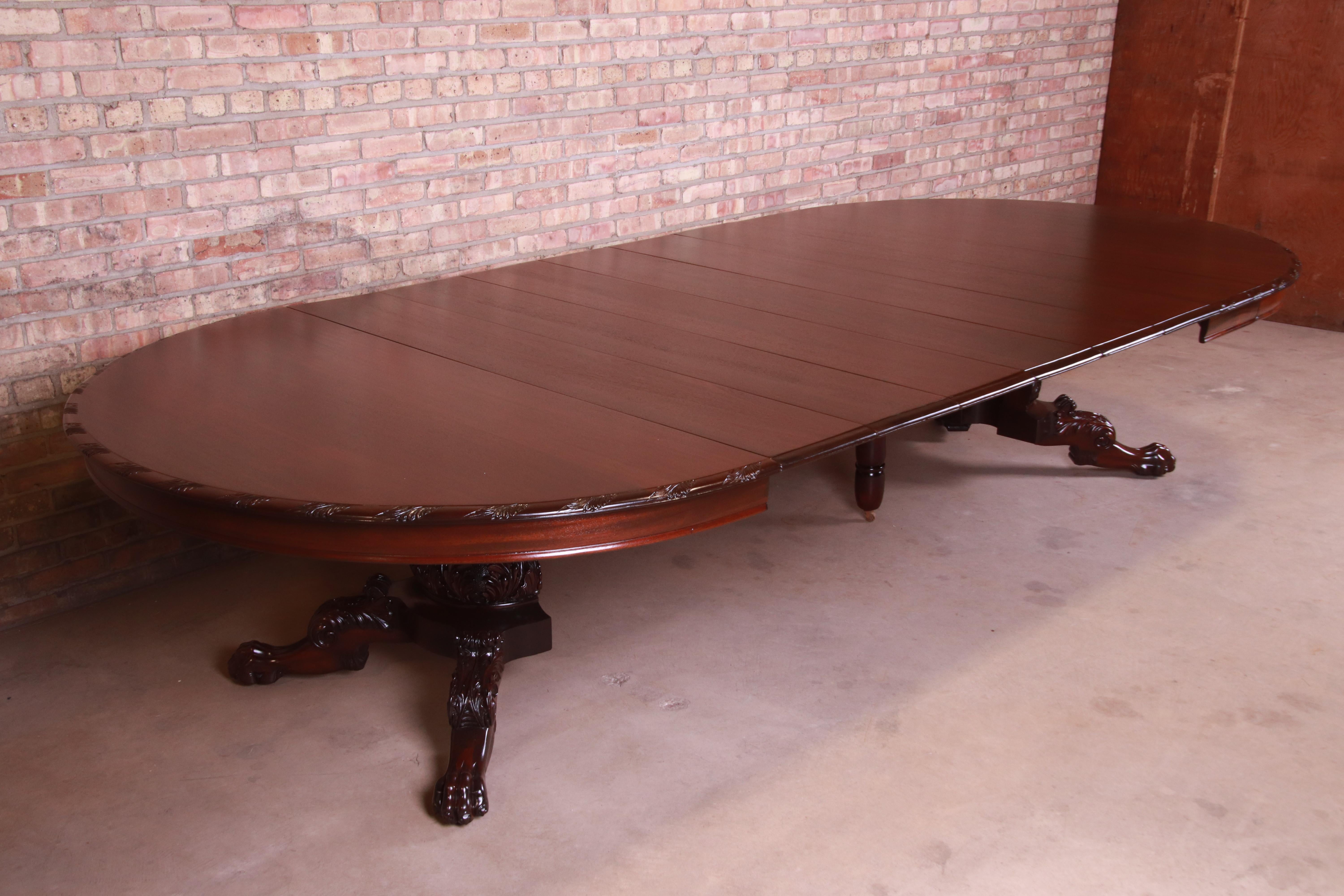 Monumental Victorian Carved Mahogany Dining Table with Seven Leaves, Refinished 9