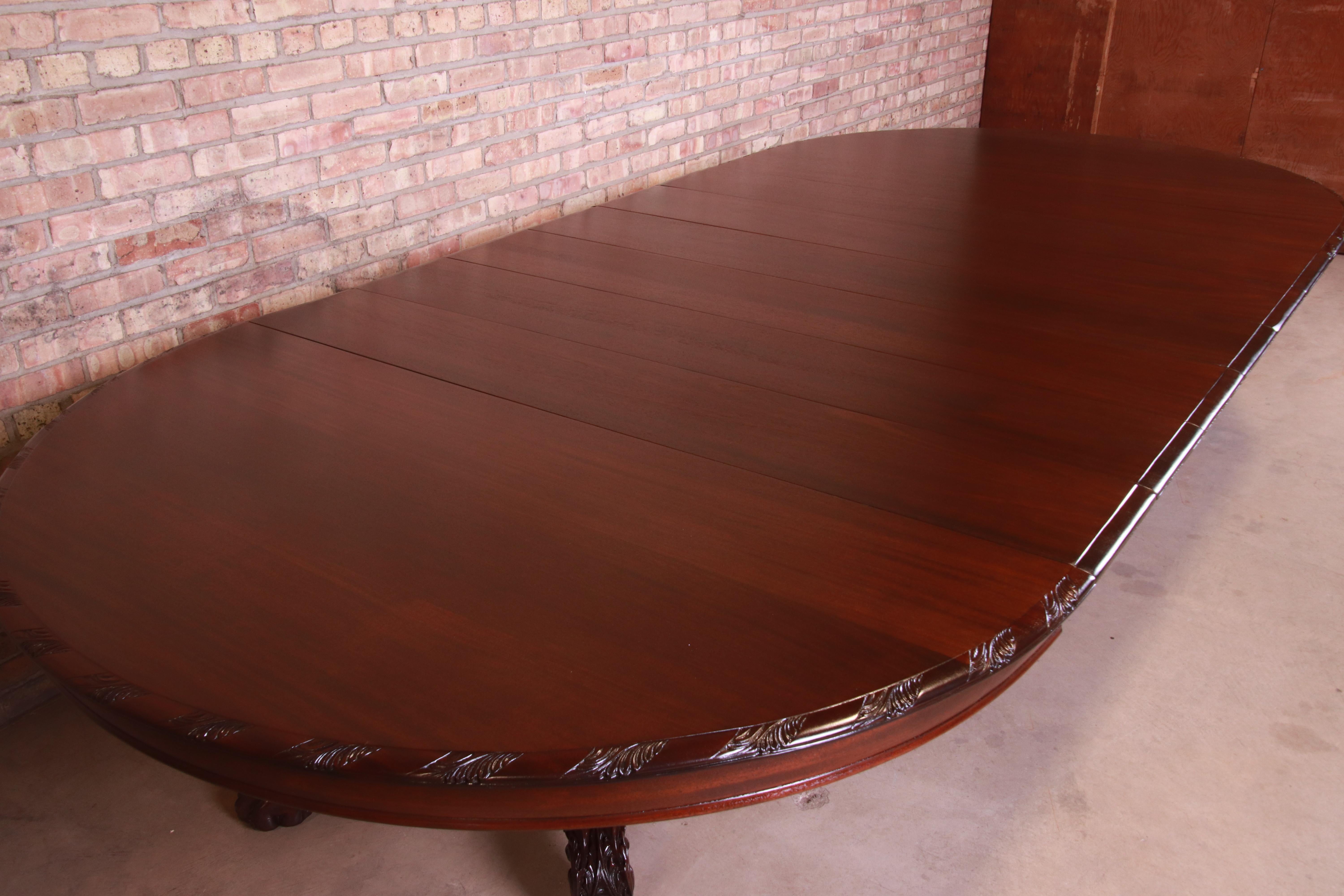 Monumental Victorian Carved Mahogany Dining Table with Seven Leaves, Refinished 10