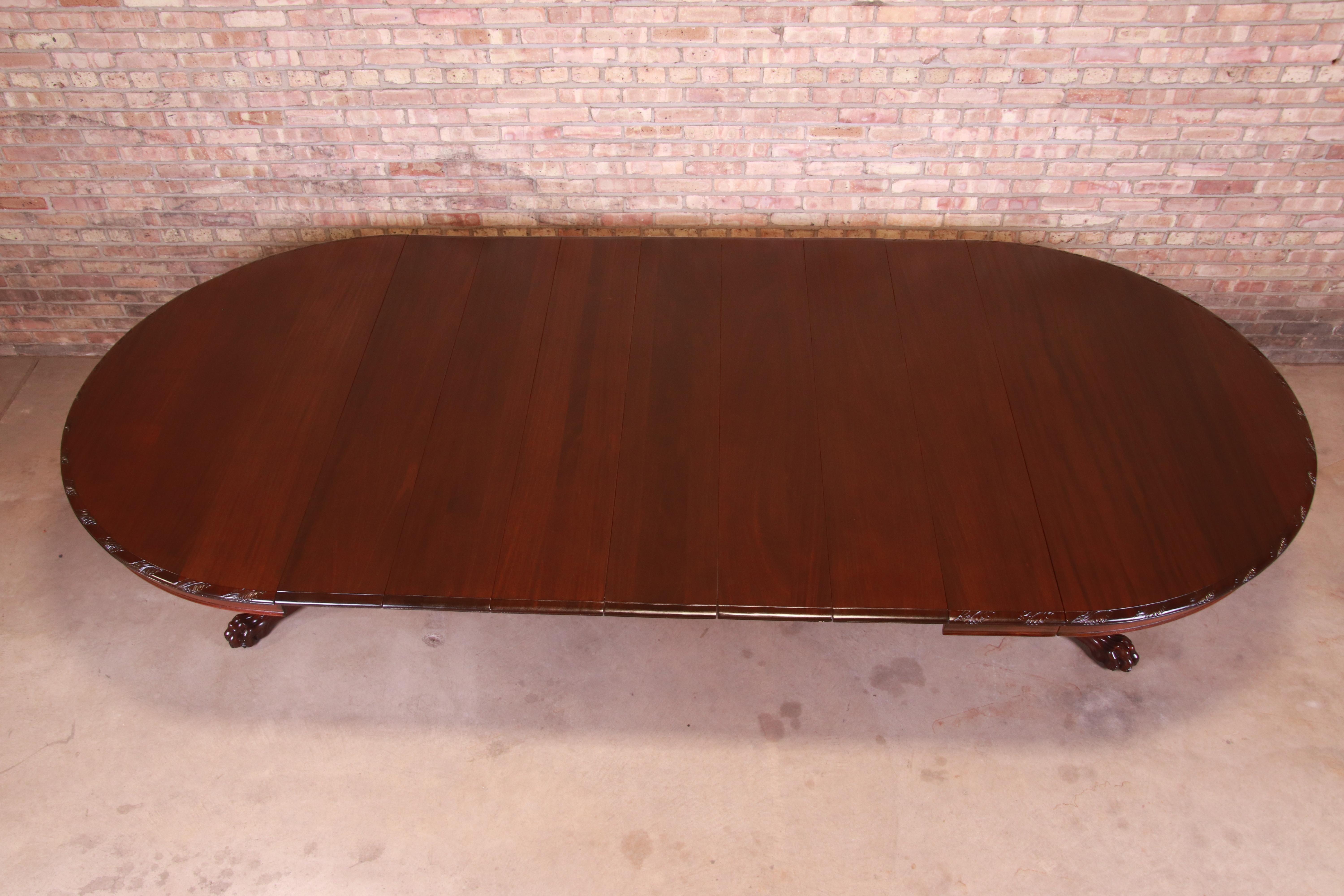Monumental Victorian Carved Mahogany Dining Table with Seven Leaves, Refinished 11