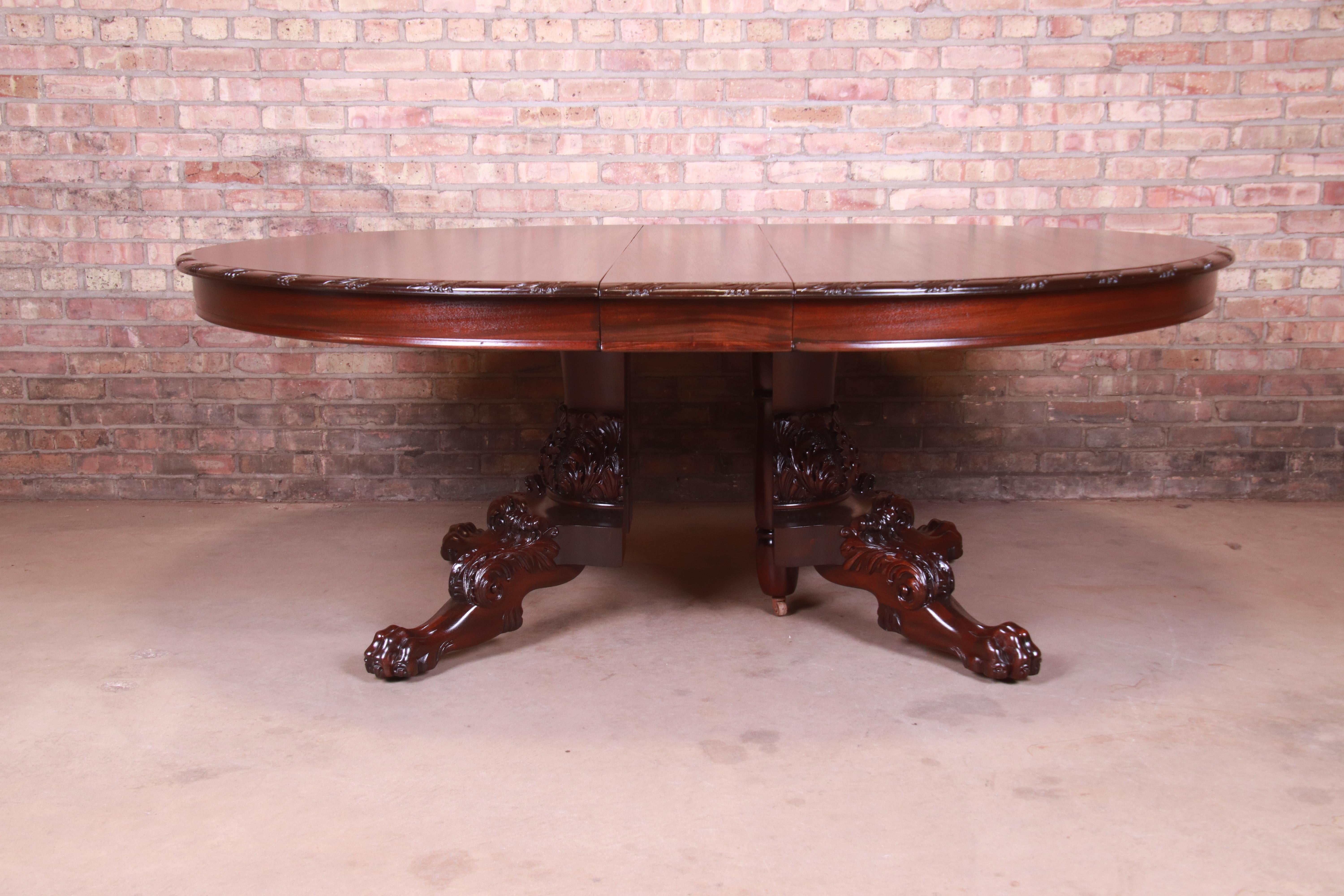 Monumental Victorian Carved Mahogany Dining Table with Seven Leaves, Refinished 13
