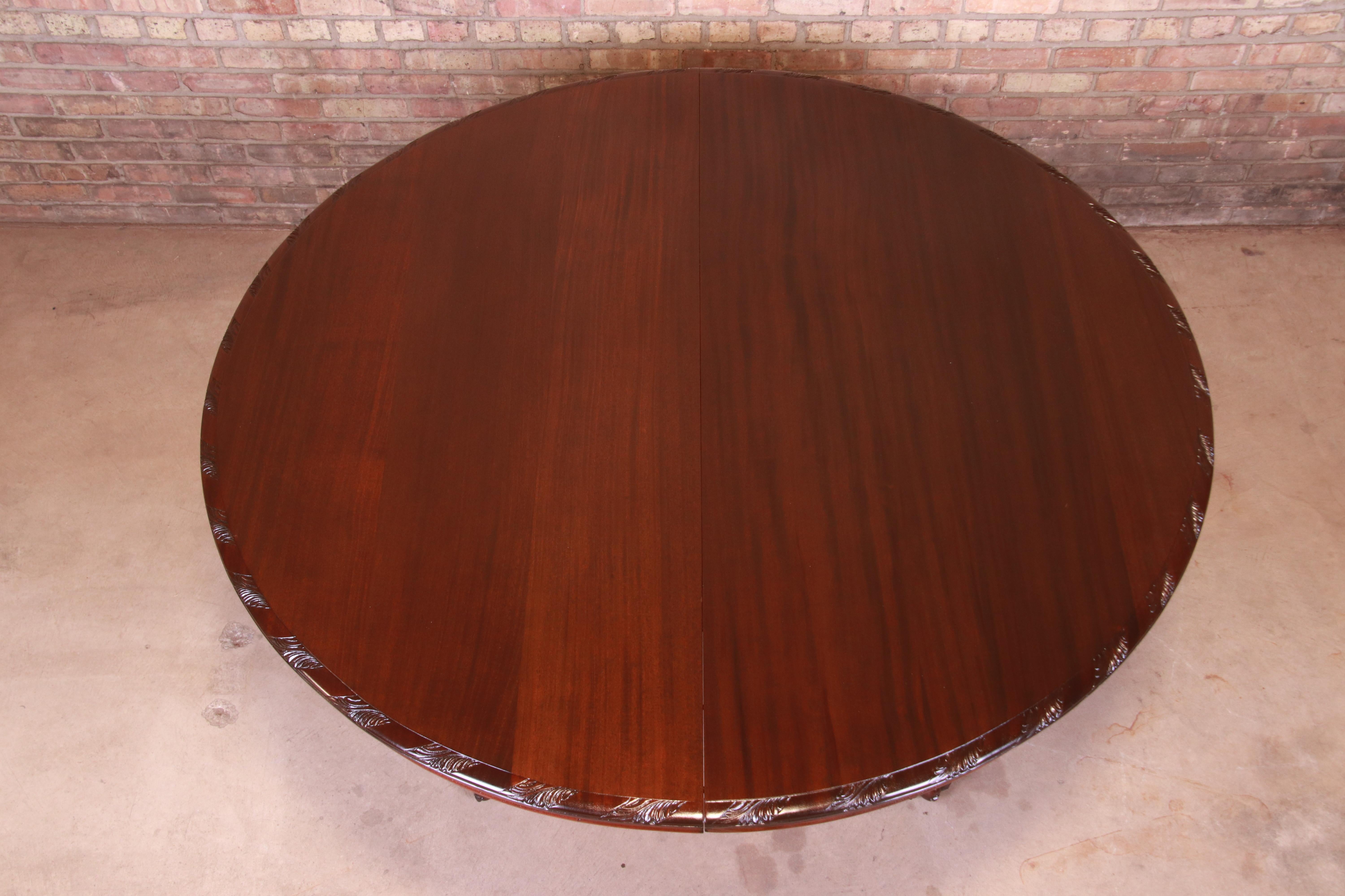 19th Century Monumental Victorian Carved Mahogany Dining Table with Seven Leaves, Refinished
