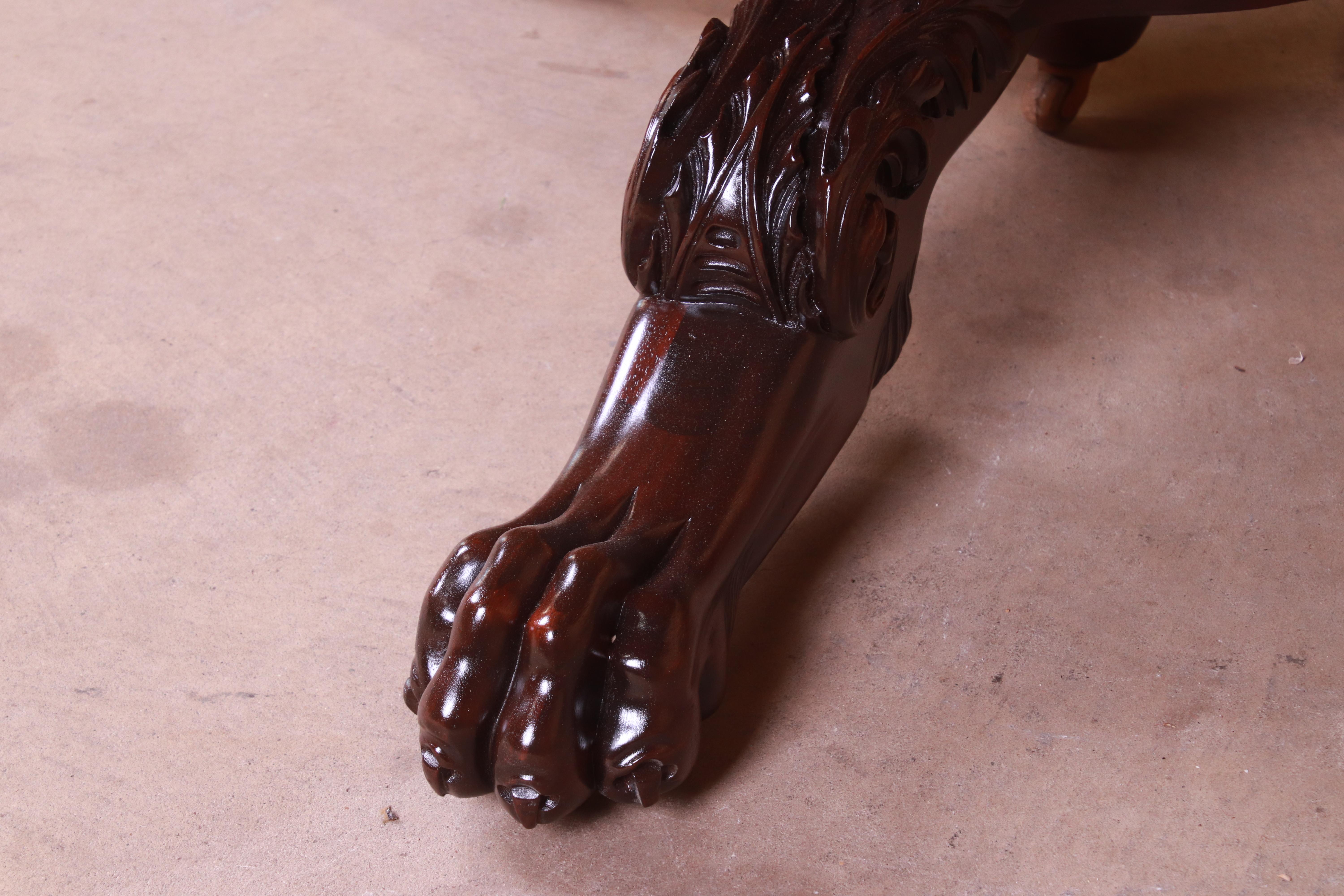 Monumental Victorian Carved Mahogany Dining Table with Seven Leaves, Refinished 1