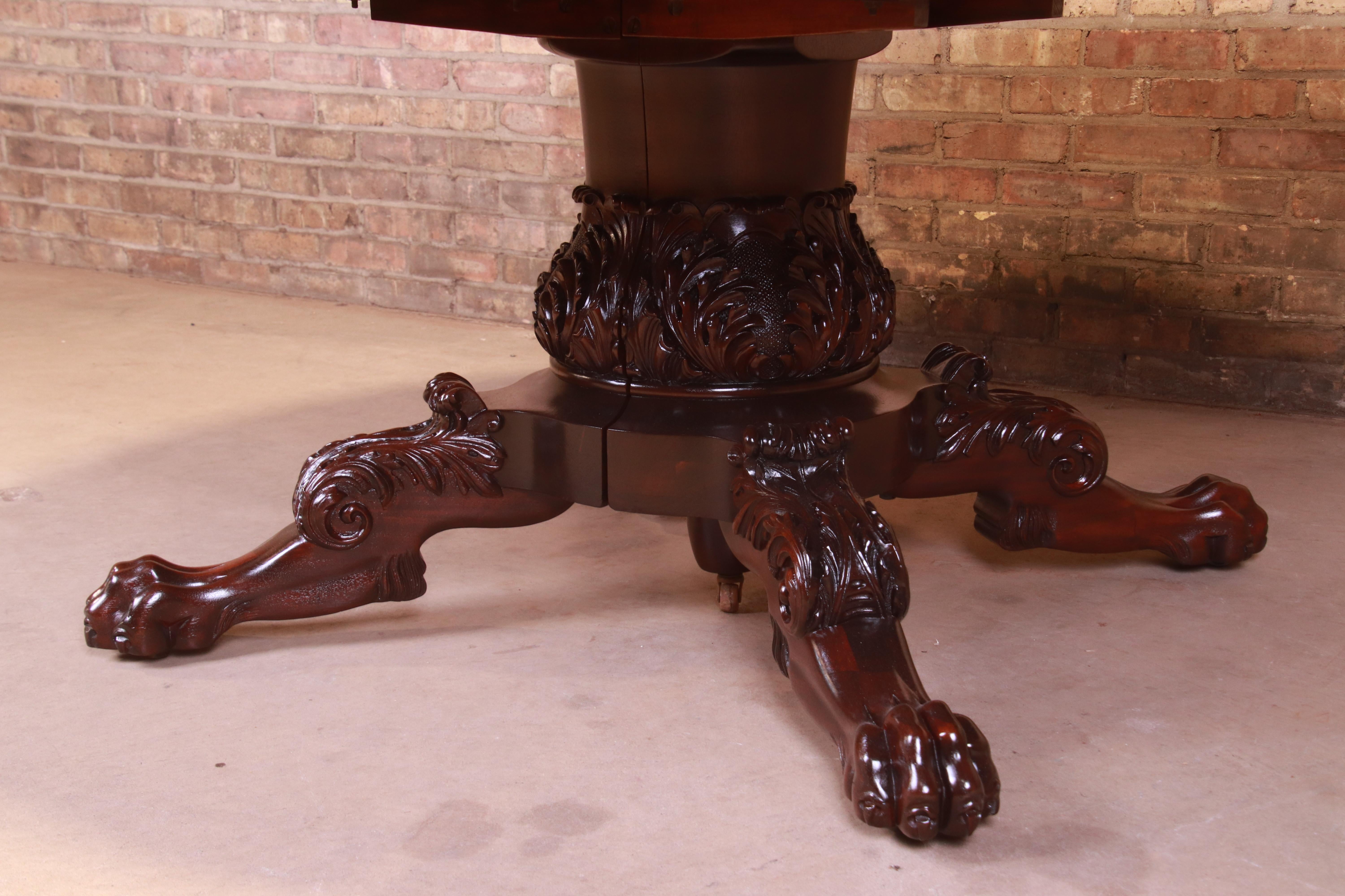 Monumental Victorian Carved Mahogany Dining Table with Seven Leaves, Refinished 2