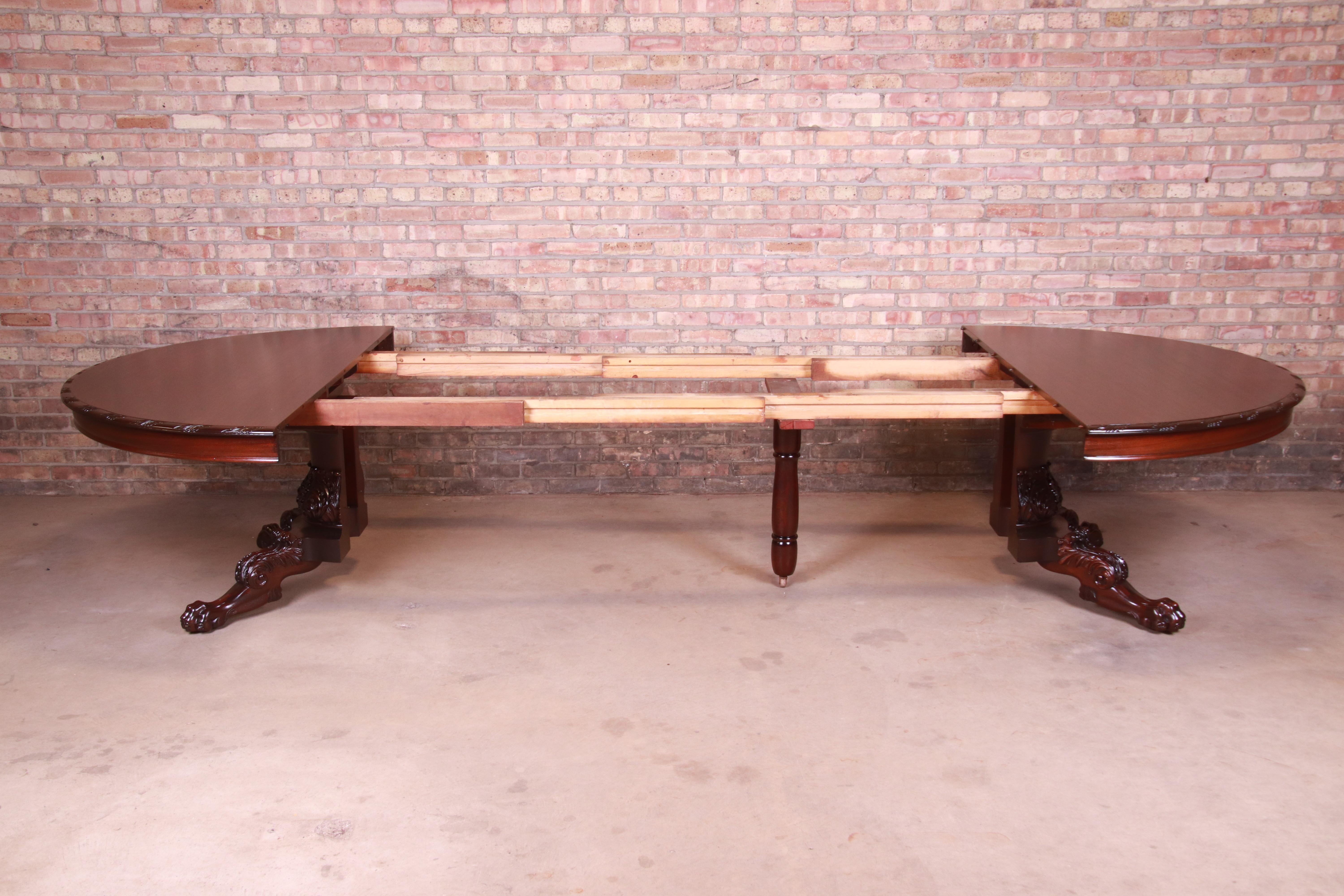 Monumental Victorian Carved Mahogany Dining Table with Seven Leaves, Refinished 4