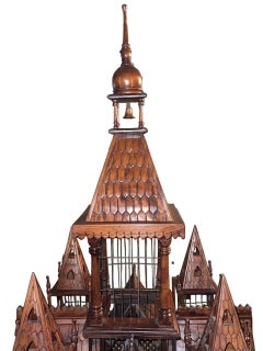 Monumental Victorian Gothic Revival Mahogany Bird Cage on Stand. England 19th C.