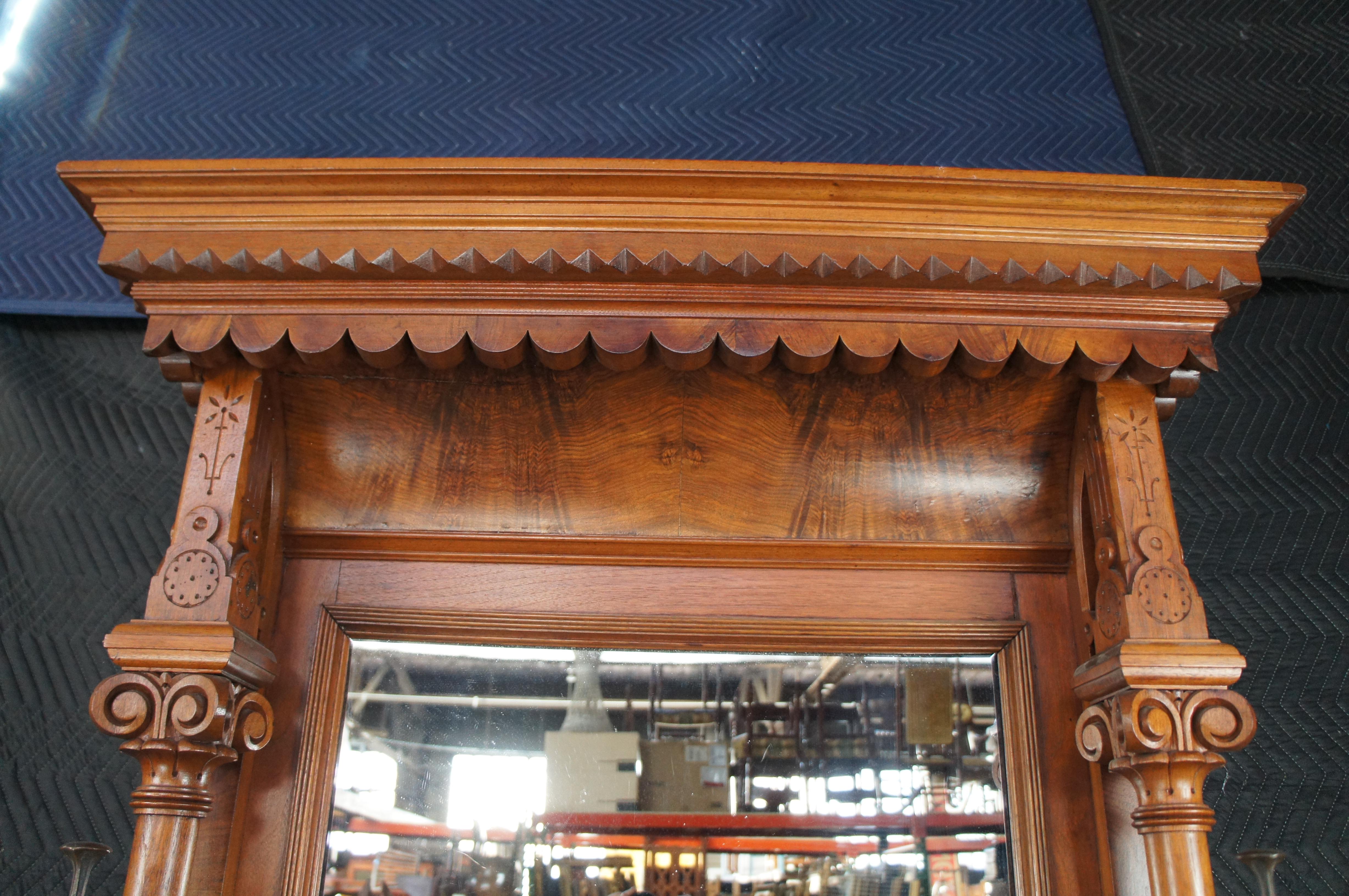 Monumental Victorian Renaissance Revival Walnut Granite Hall Tree Umbrella Stand For Sale 7