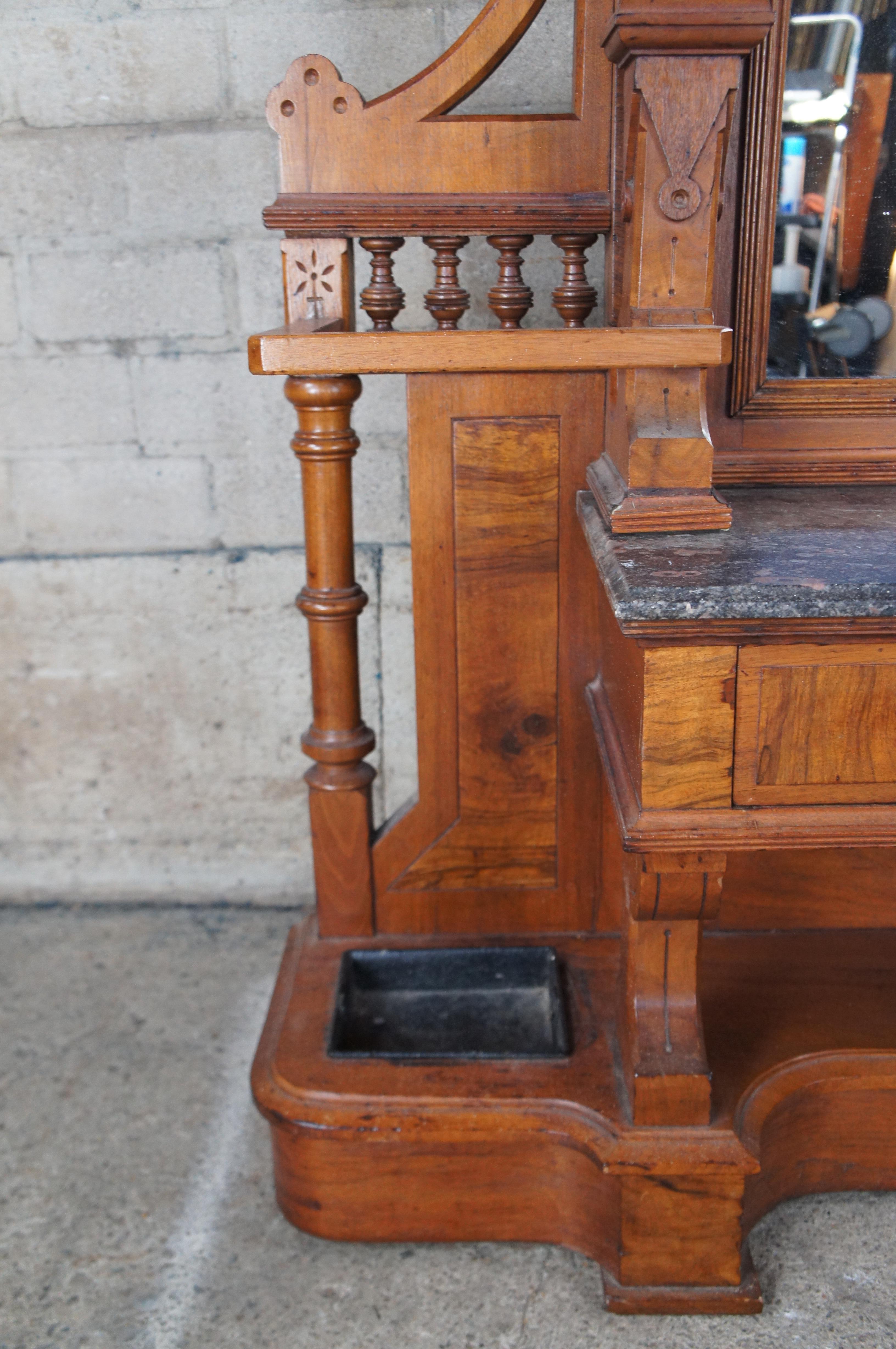 Monumental Victorian Renaissance Revival Walnut Granite Hall Tree Umbrella Stand For Sale 2