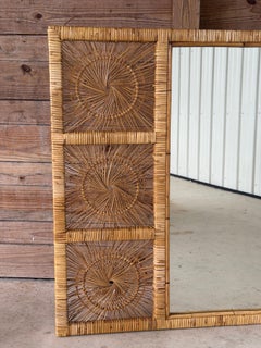 Monumental Vintage Boho Coastal Buri Rattan Sunburst Wall Mirror