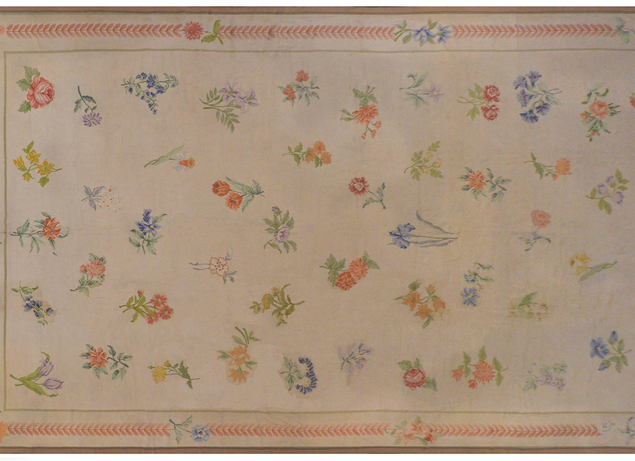 Vegetable Dyed Monumental Vintage Chinese Aubusson Rug For Sale