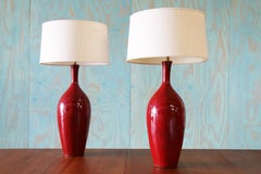 Monumentale Vintage Designer Italienisch Stil Rot Keramik Tischlampen - ein Paar