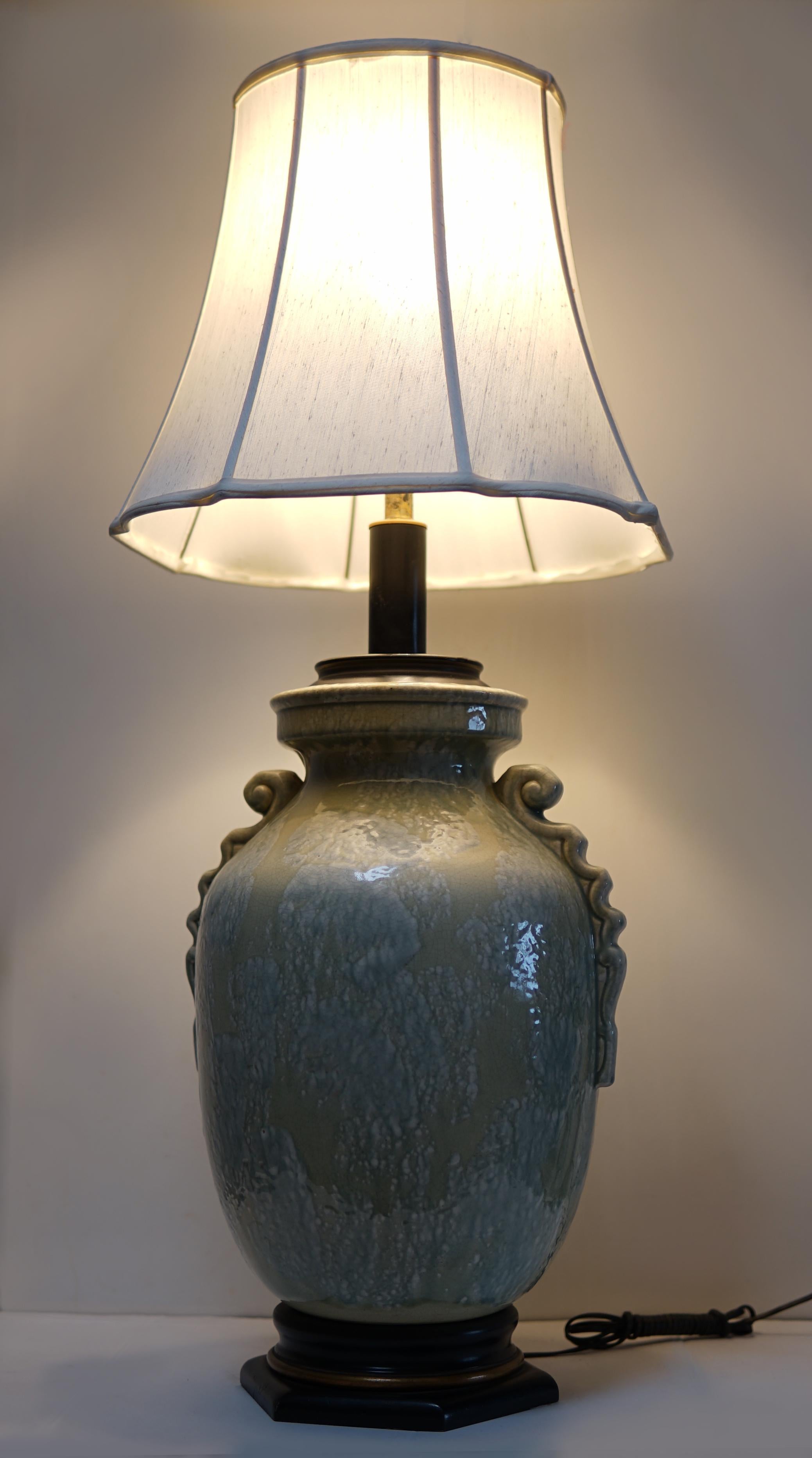 Monumental Vintage Drip Glaze Danish Style Pastel Yellow Melon Large Table Lamp 5