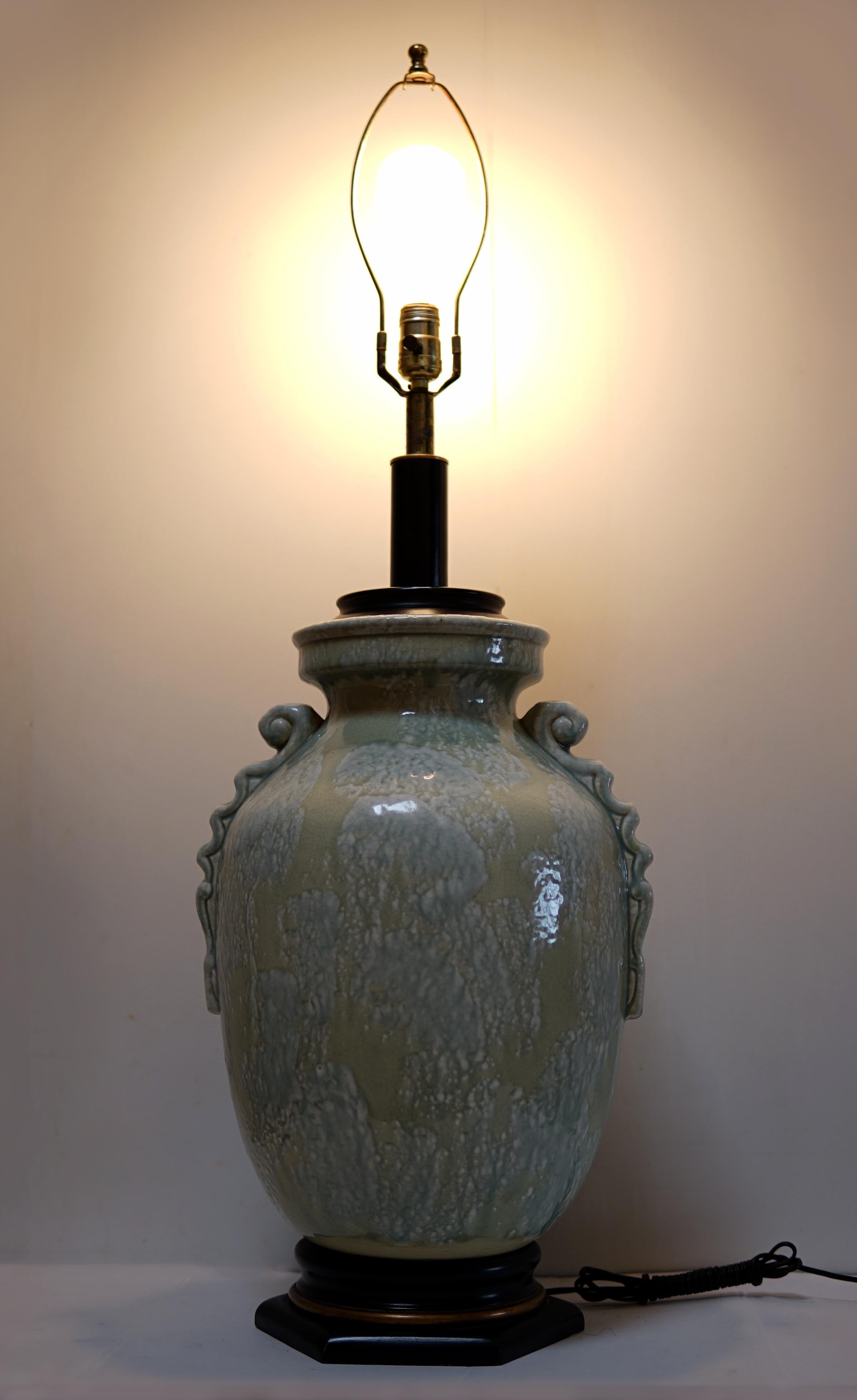 Monumental Vintage Drip Glaze Danish Style Pastel Yellow Melon Large Table Lamp 7