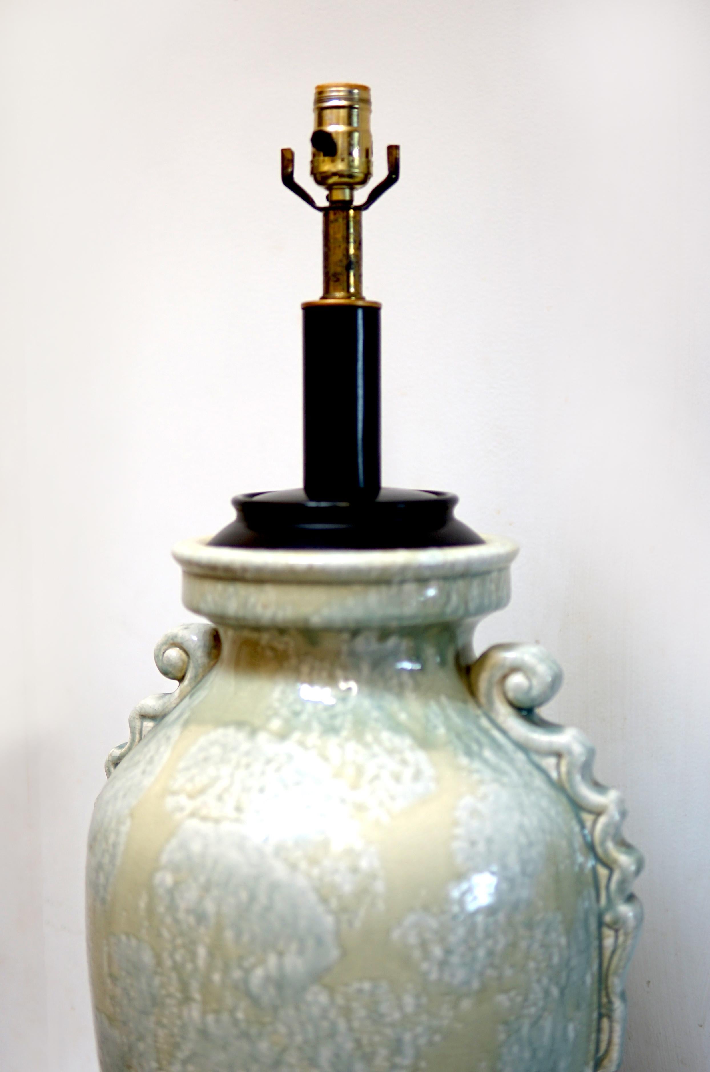 20th Century Monumental Vintage Drip Glaze Danish Style Pastel Yellow Melon Large Table Lamp