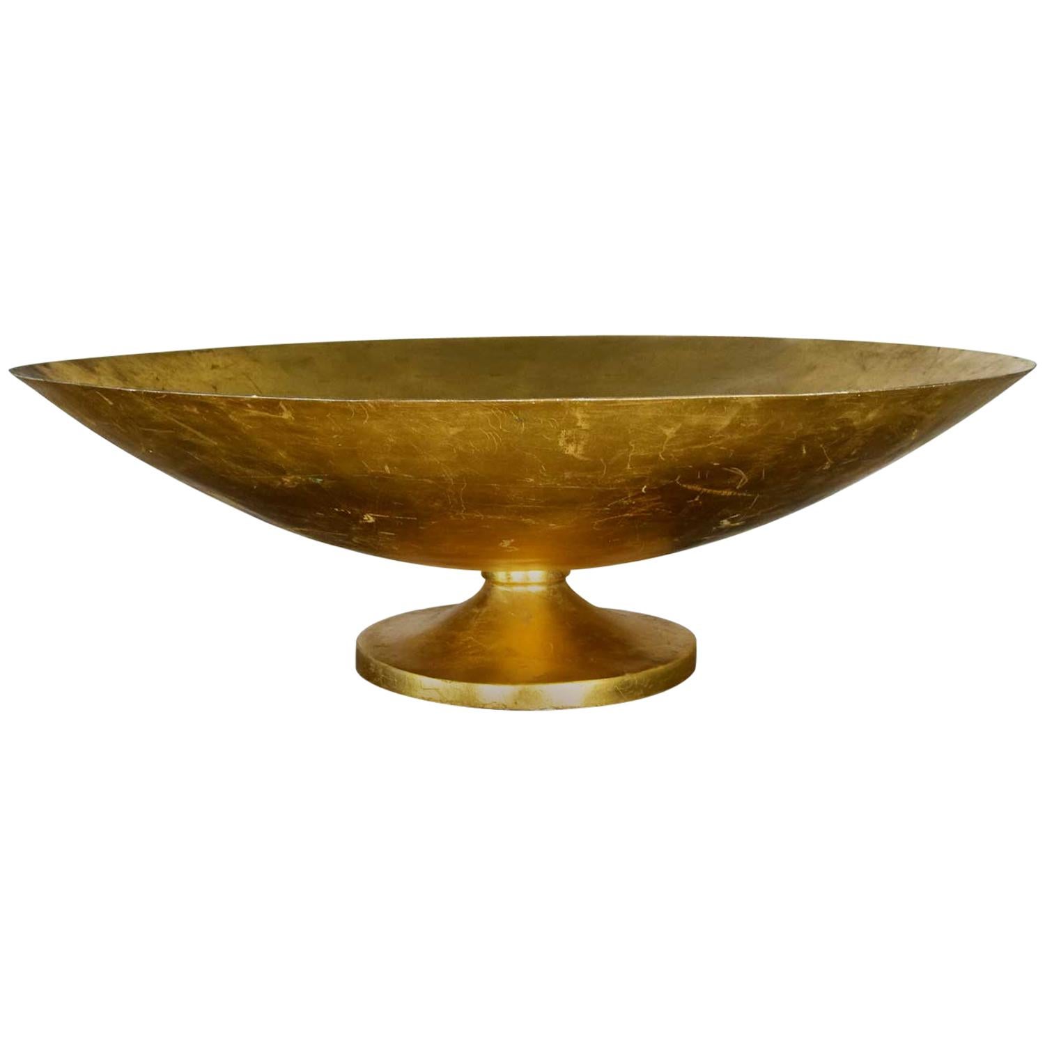 Monumental Vintage Fiberglass Gold Leaf Footed Bowl Display For Sale