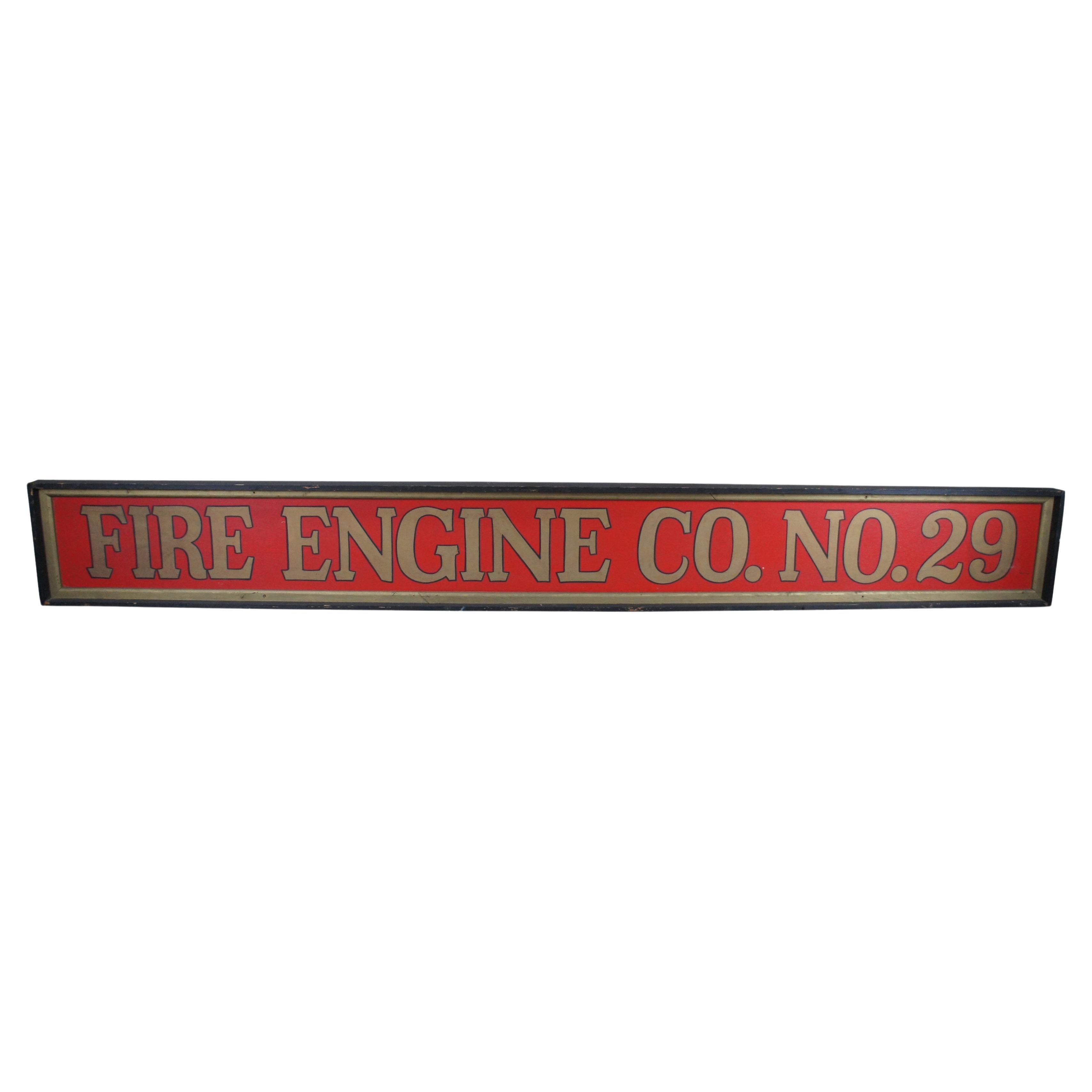 Monumental Vintage Fire Engline No. 29 Firefighter Advertising Sign 146" (panneau publicitaire pour pompiers)